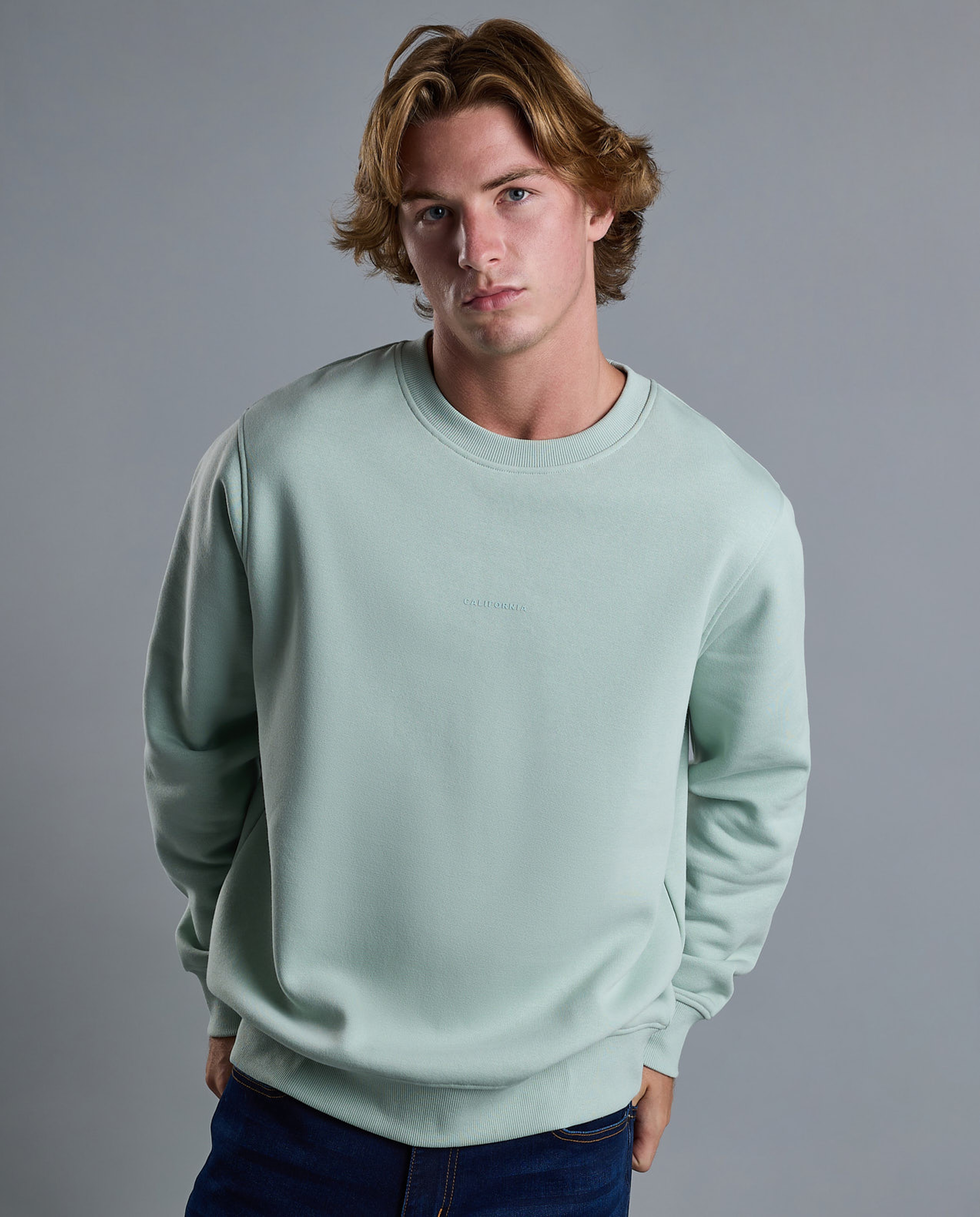 Solid Sweatshirt with Crew Neck and Long Sleeves