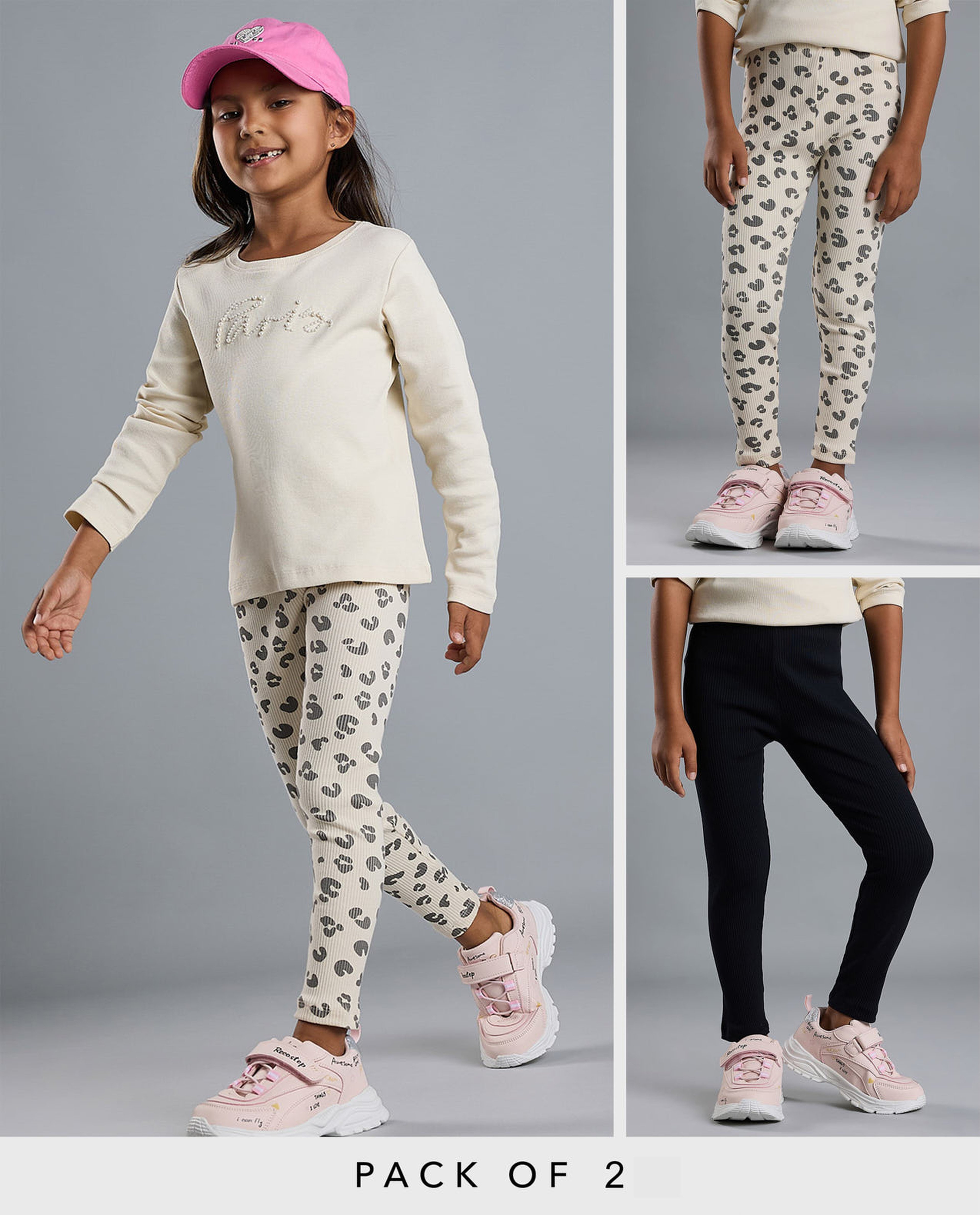 2 Pack Printed Leggings with Elastic Waist