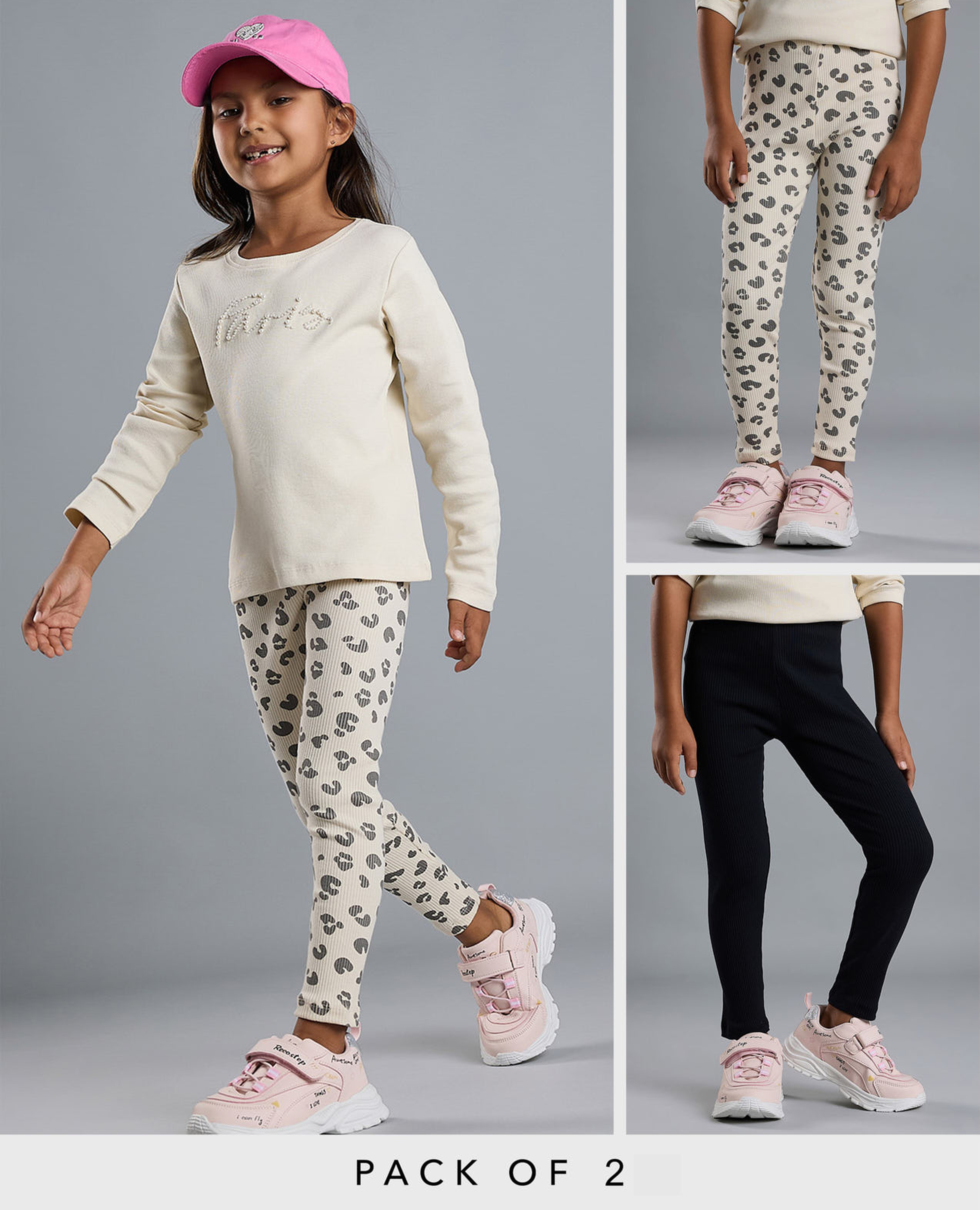 2 Pack Printed Leggings with Elastic Waist