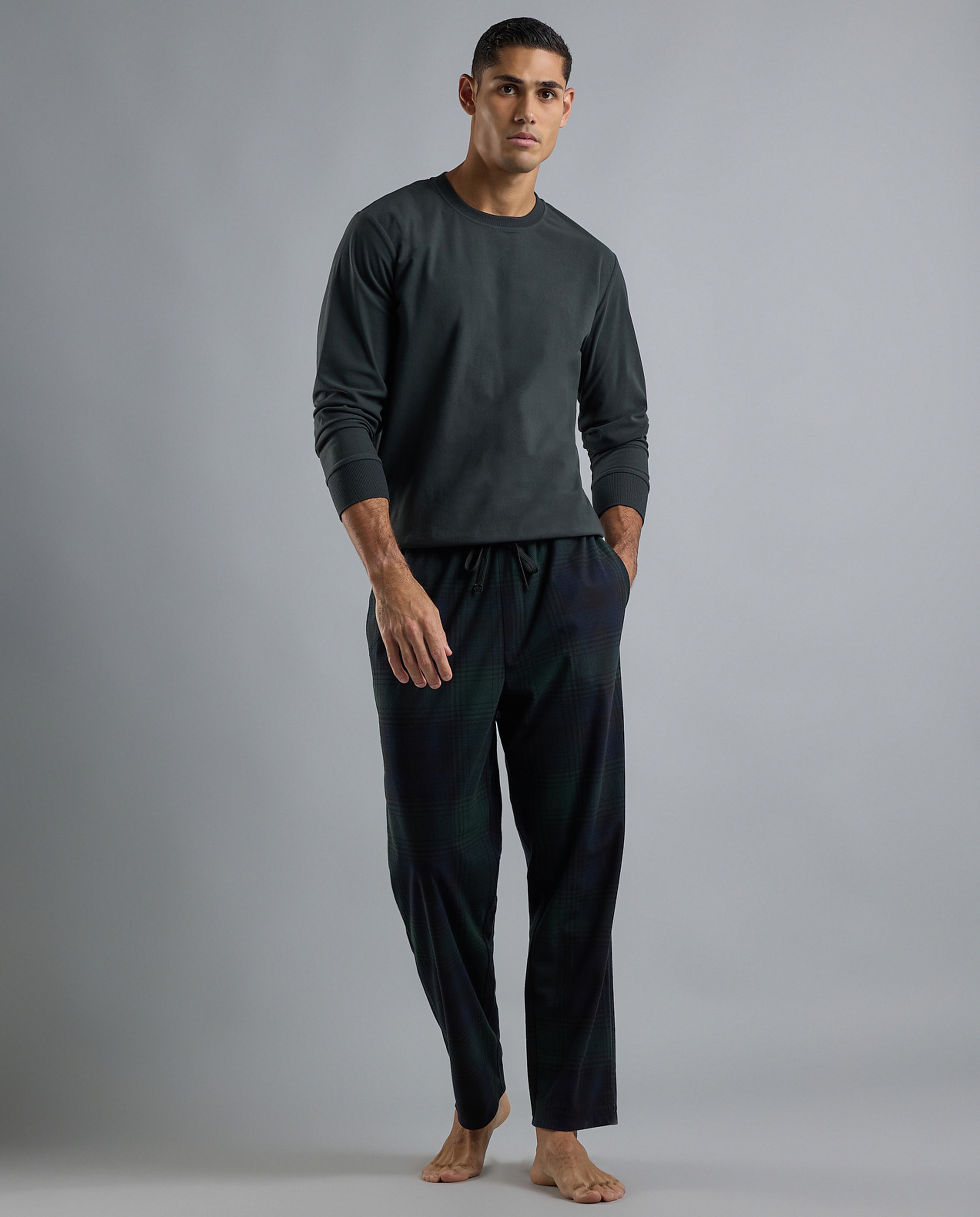 Plaid Lounge Pants with Drawstring Waist