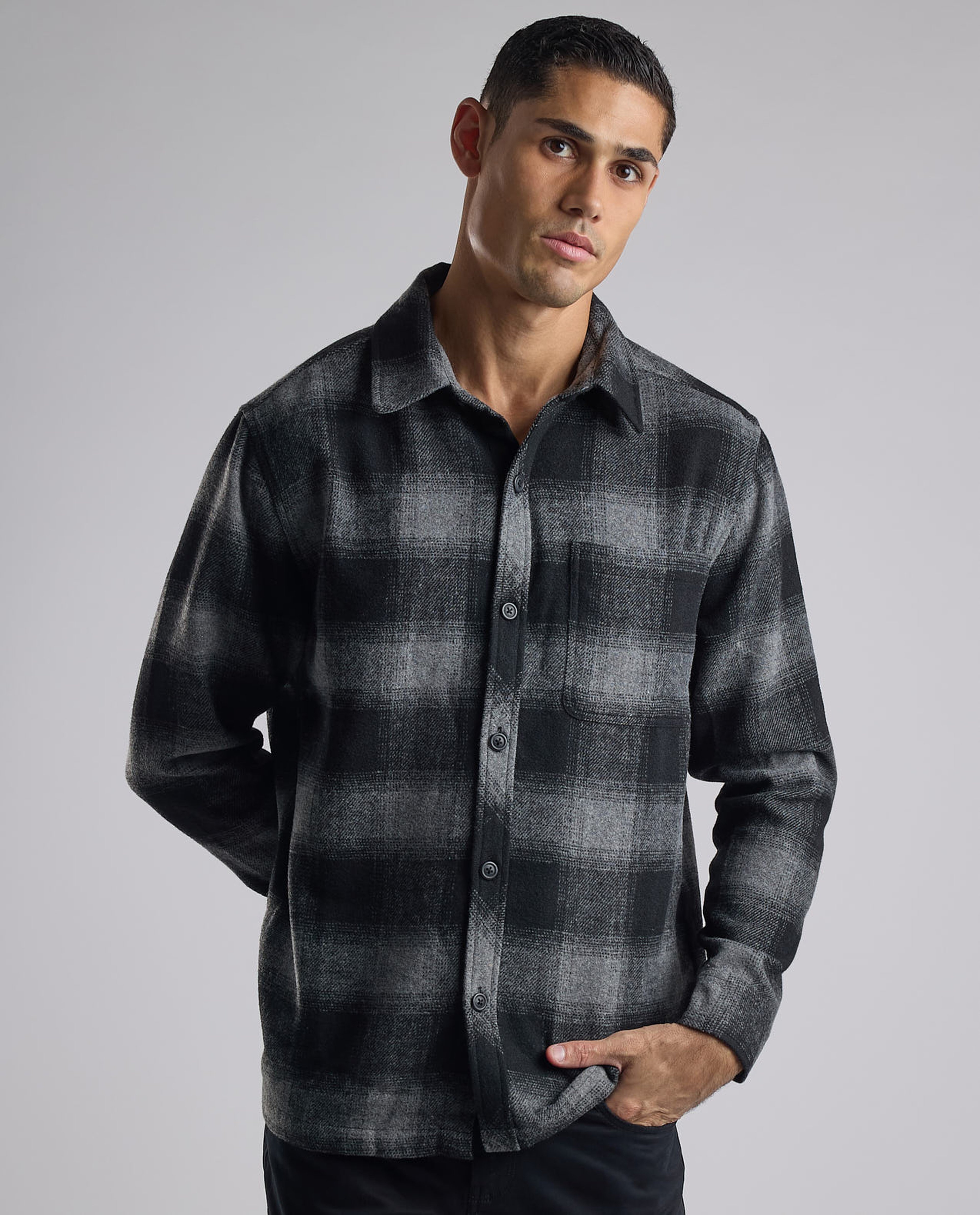 Plaid Shirt with Classic Collar and Long Sleeves