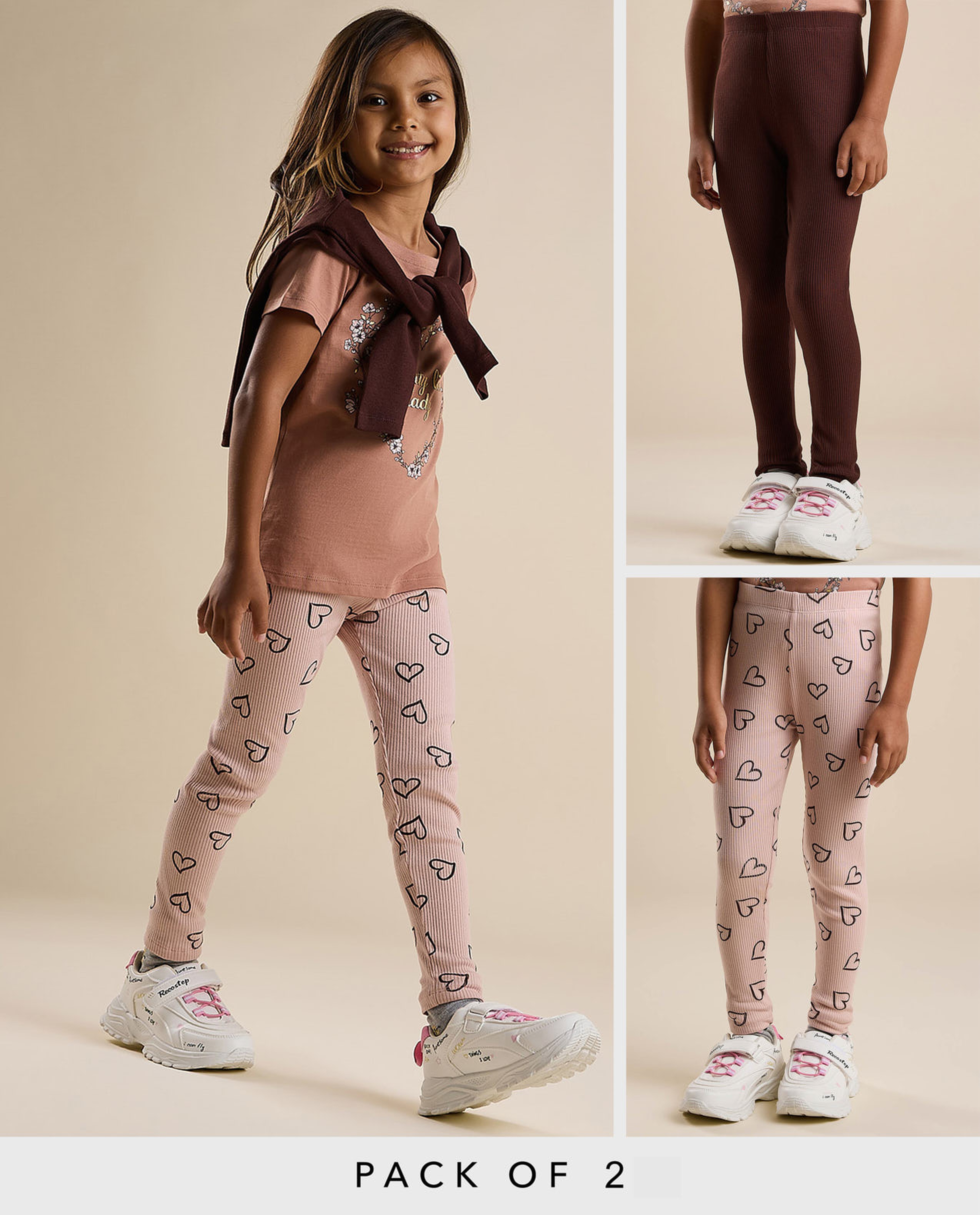 2 Pack Printed Leggings with Elastic Waist