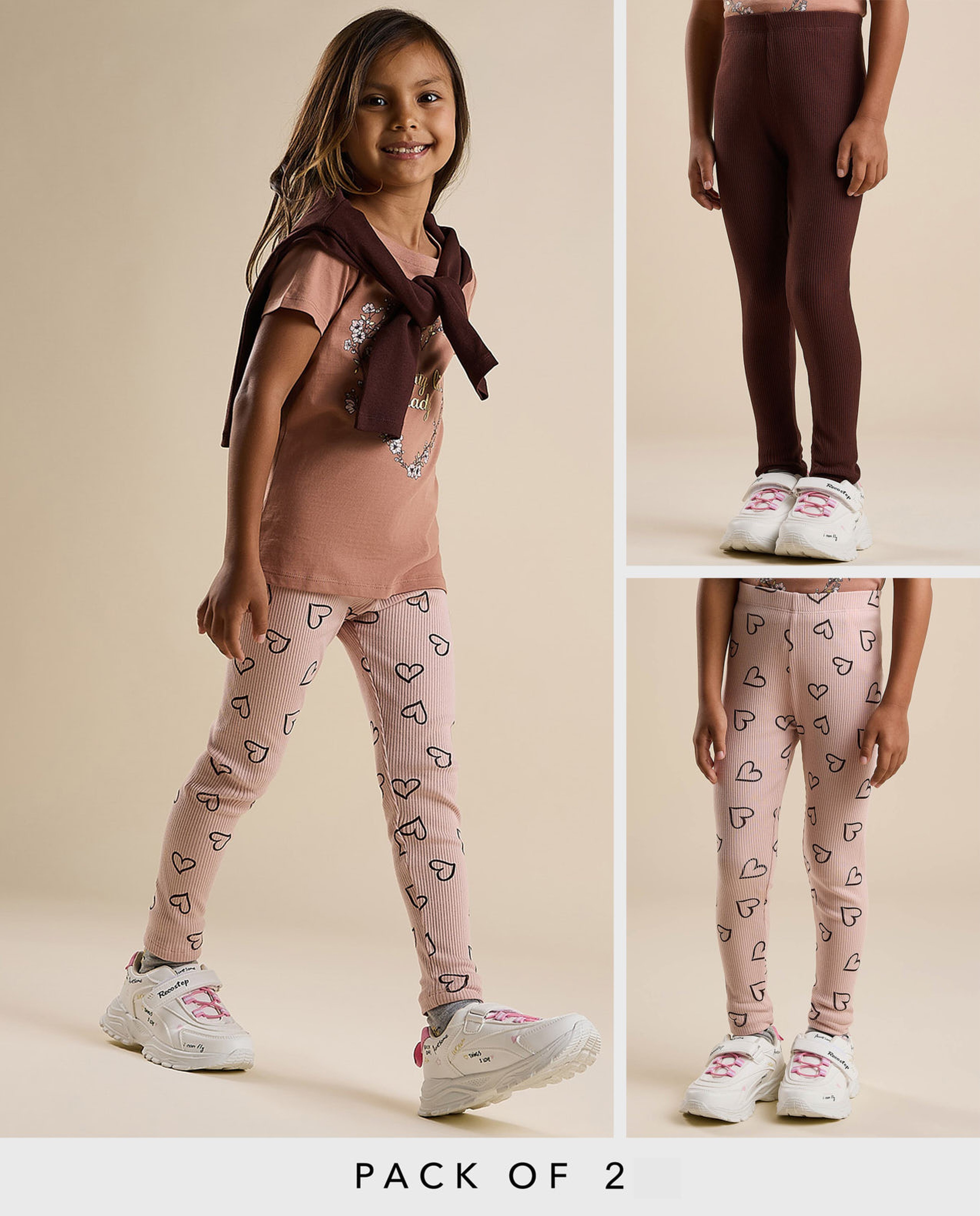 2 Pack Printed Leggings with Elastic Waist