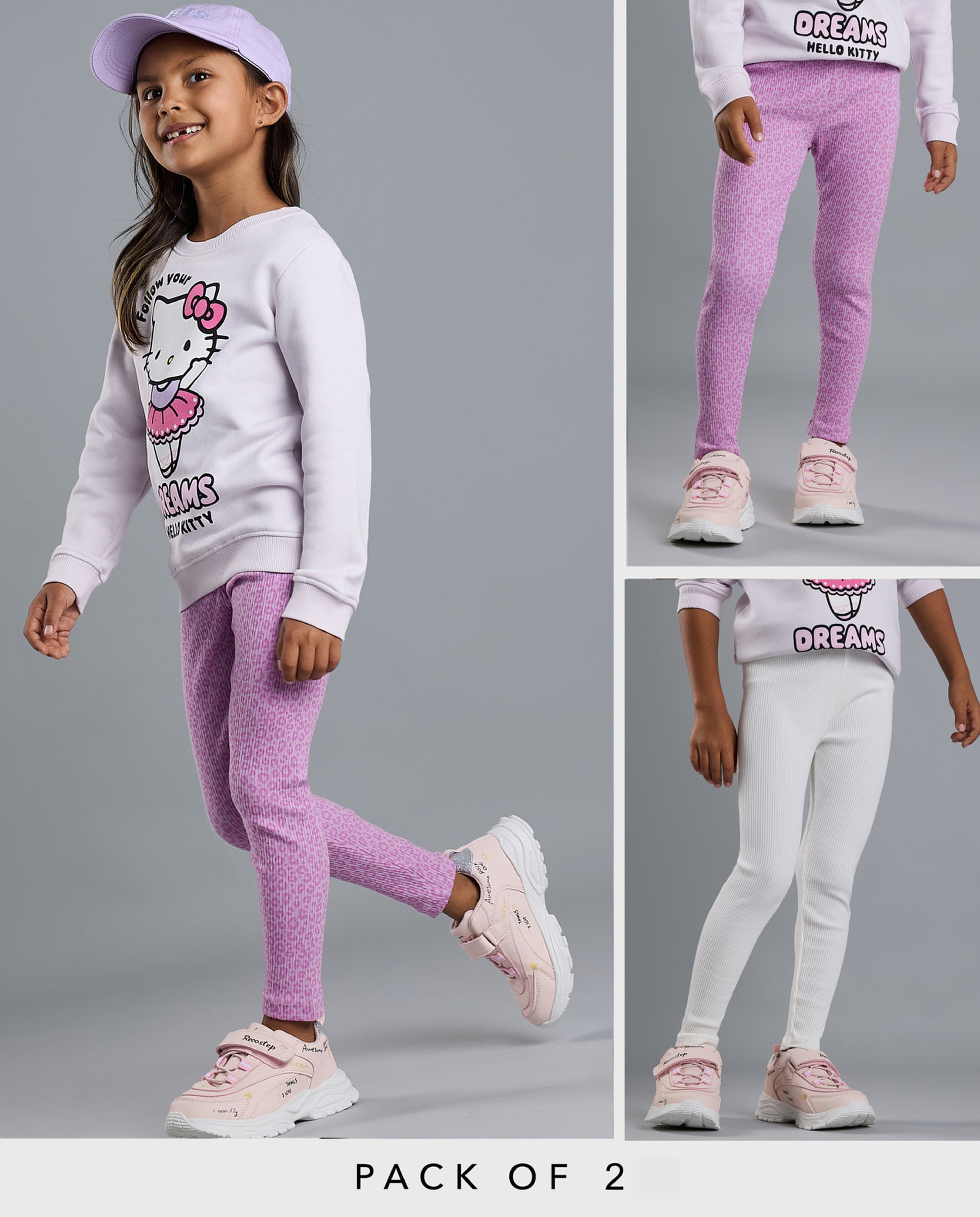 2 Pack Printed Leggings with Elastic Waist