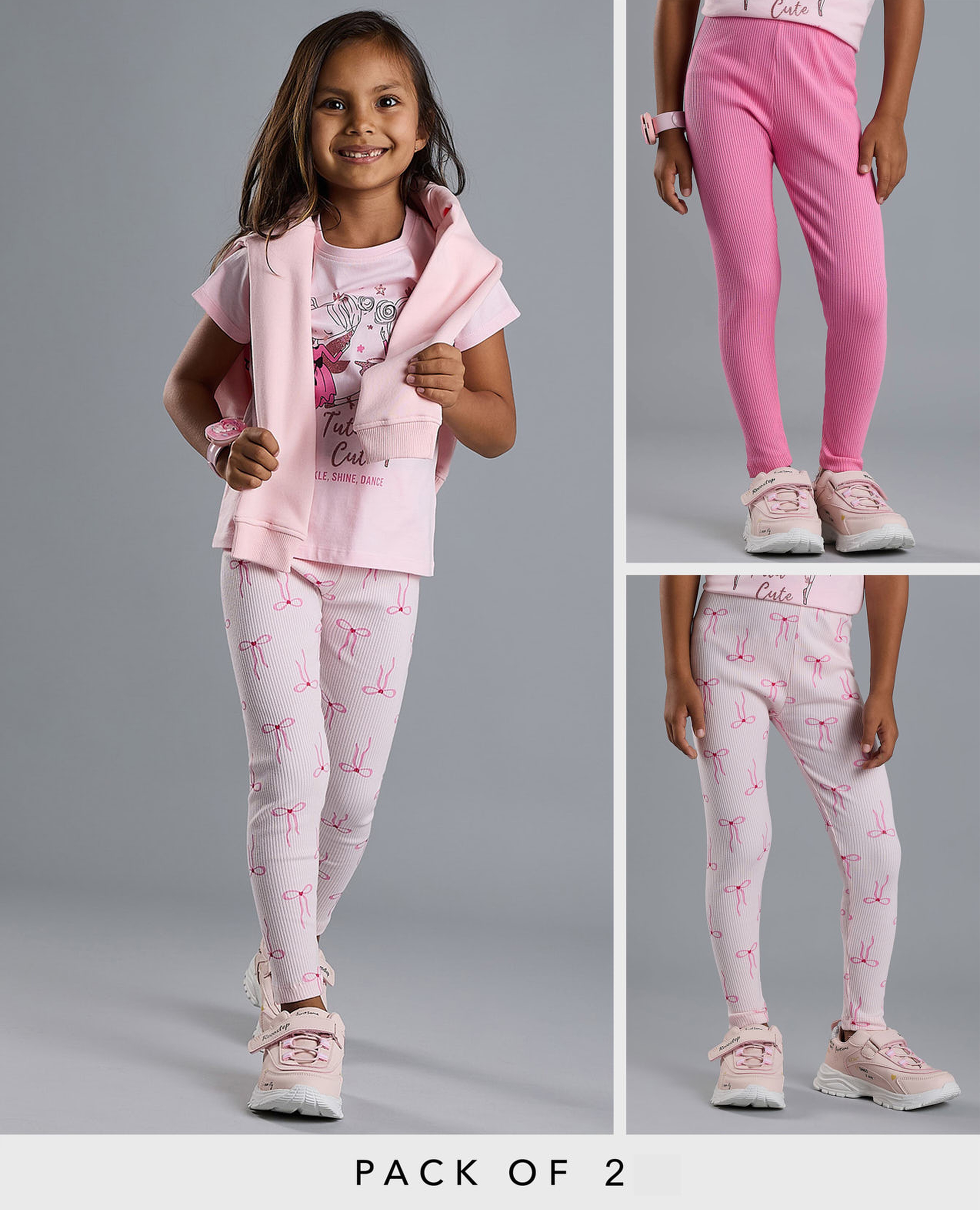 2 Pack Printed Leggings with Elastic Waist