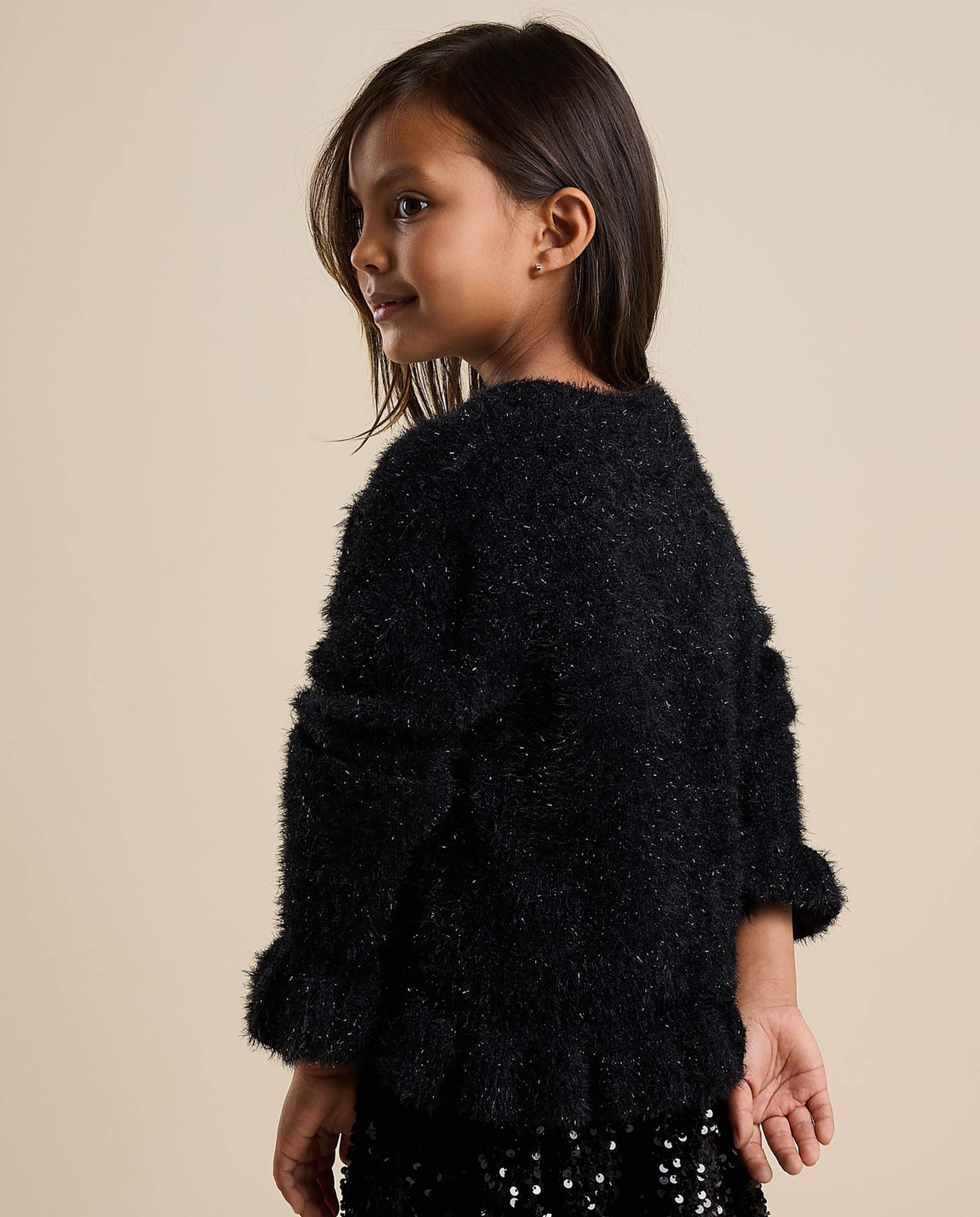 Furry Sweater with Crew Neck and Long Sleeves