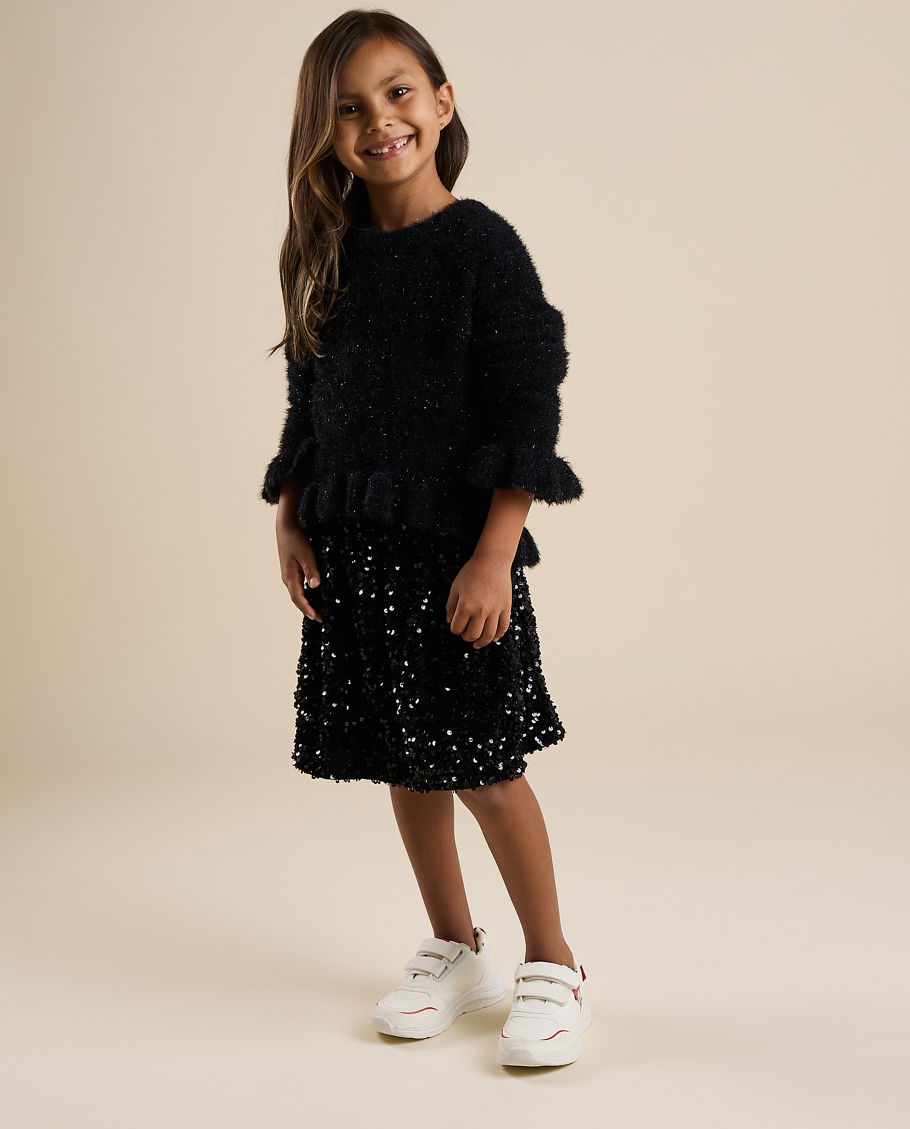 Furry Sweater with Crew Neck and Long Sleeves