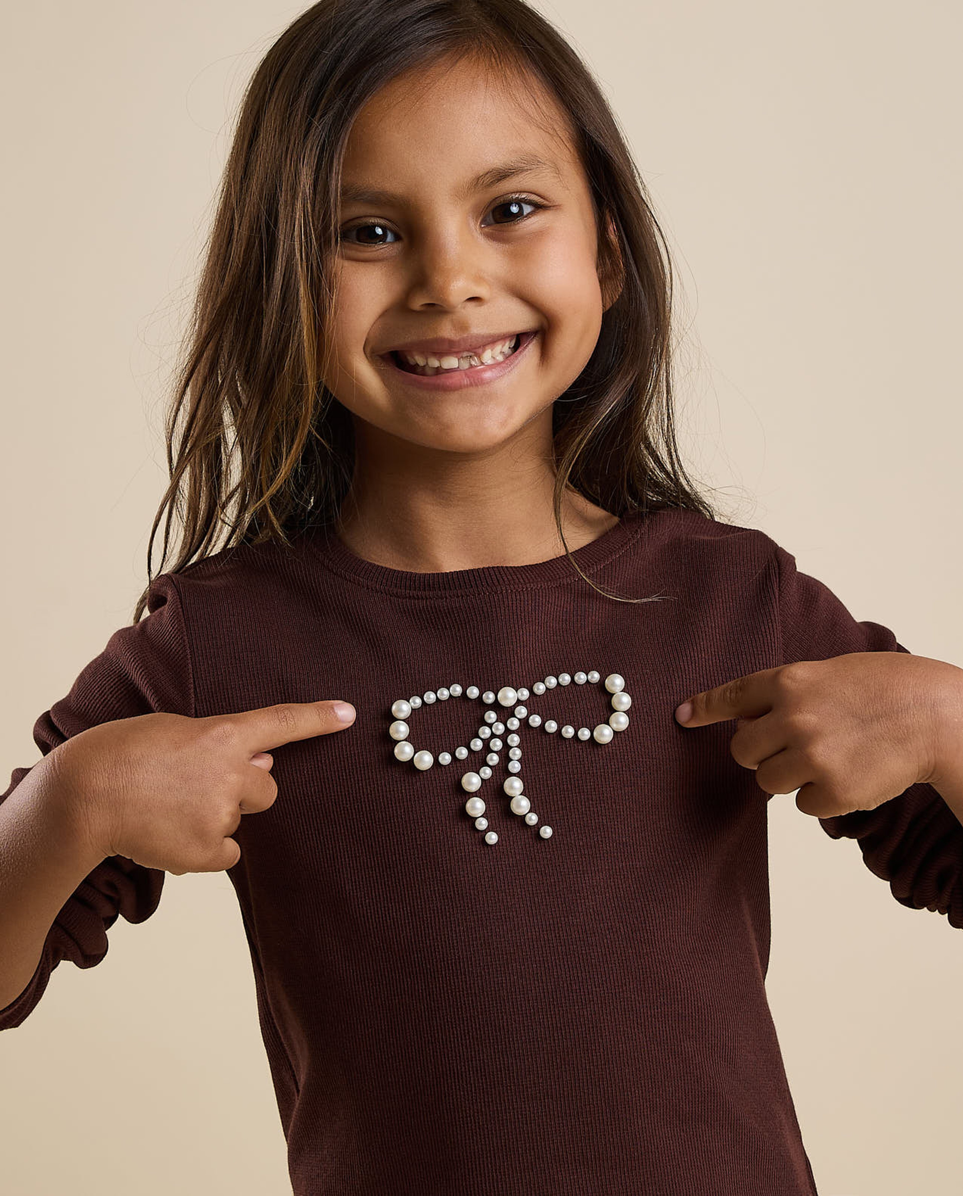 Pearl Embroidered T-Shirt with Crew Neck and Long Sleeves