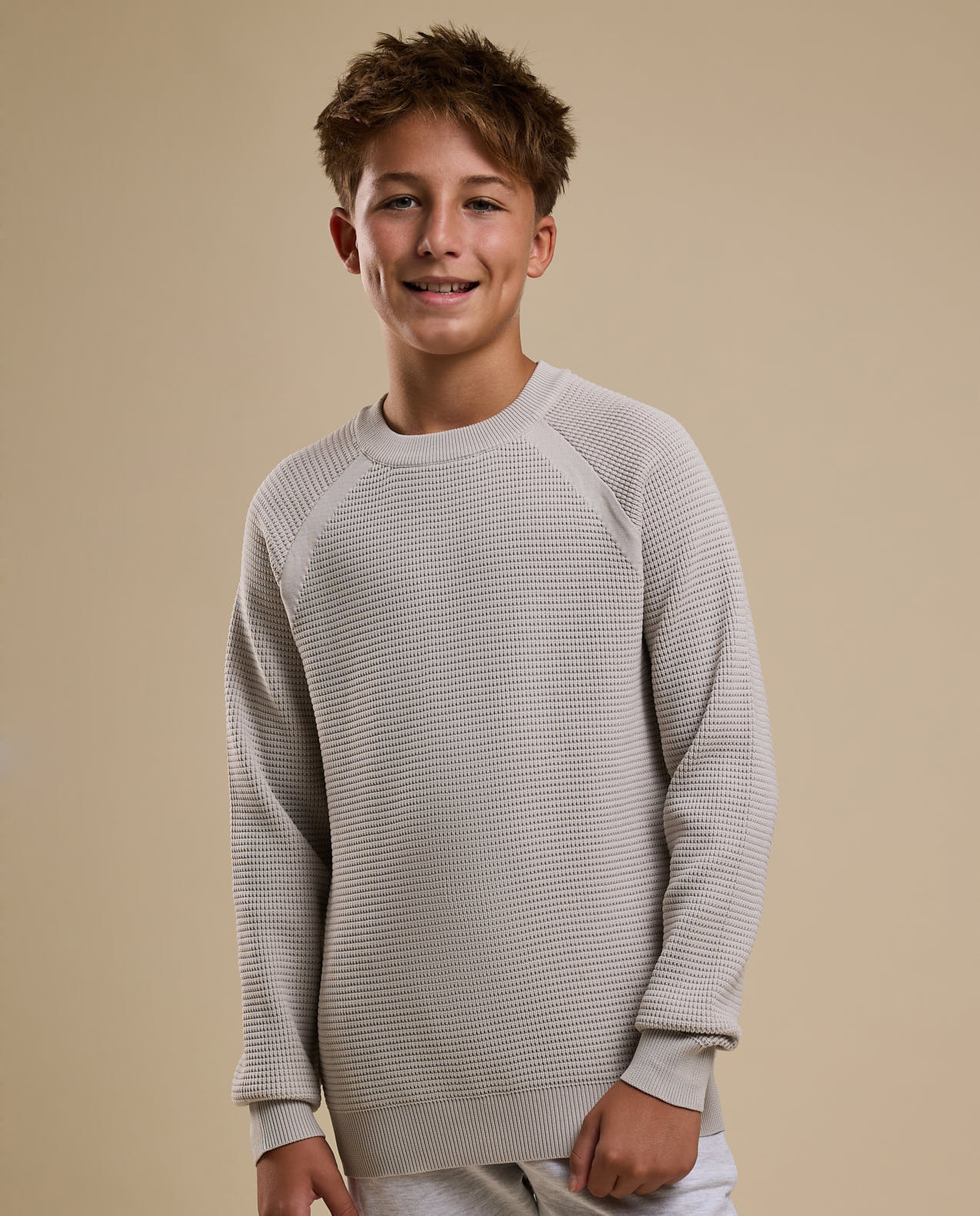 Textured Sweater with Raglan Sleeves and Long Sleeves