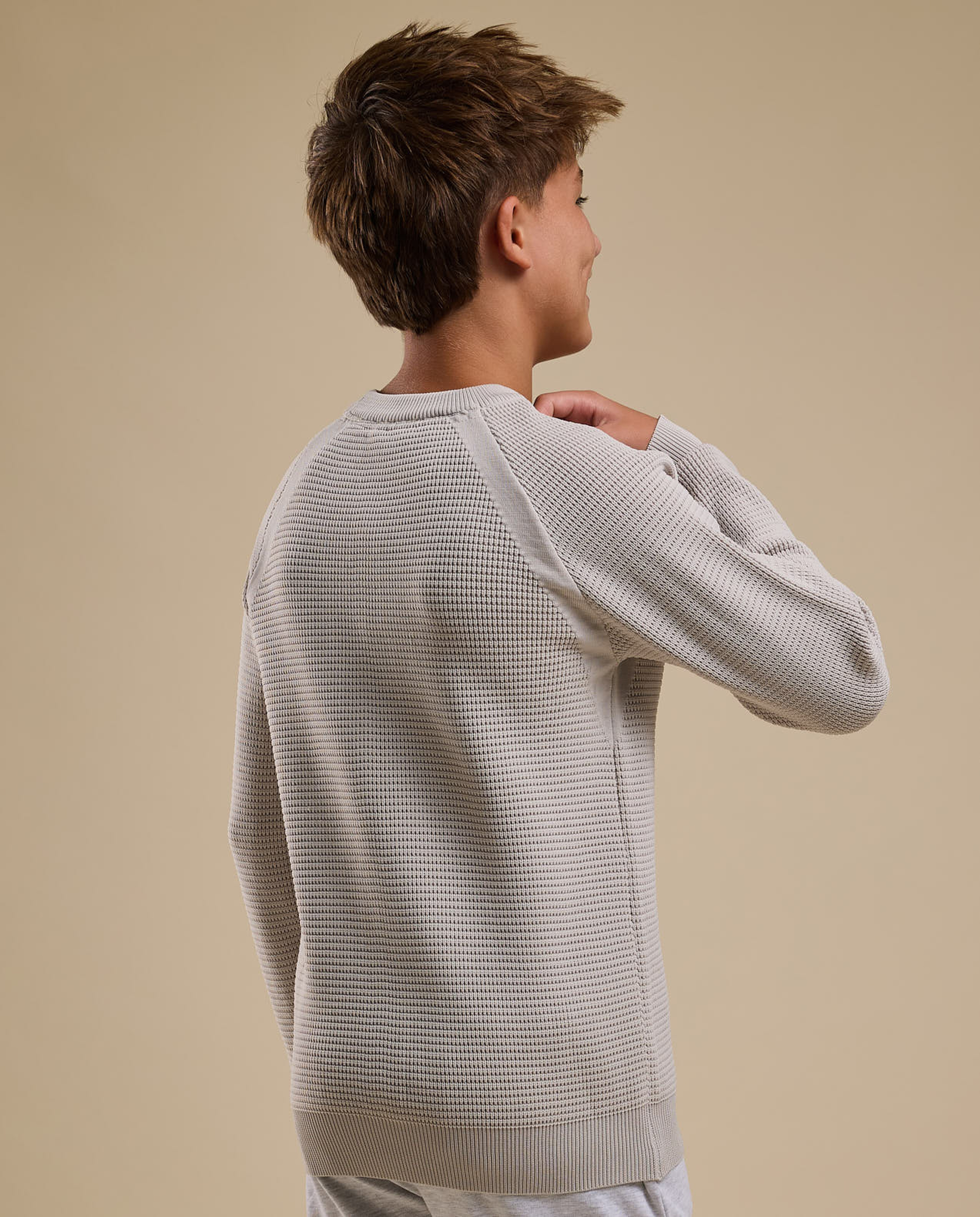 Textured Sweater with Raglan Sleeves and Long Sleeves