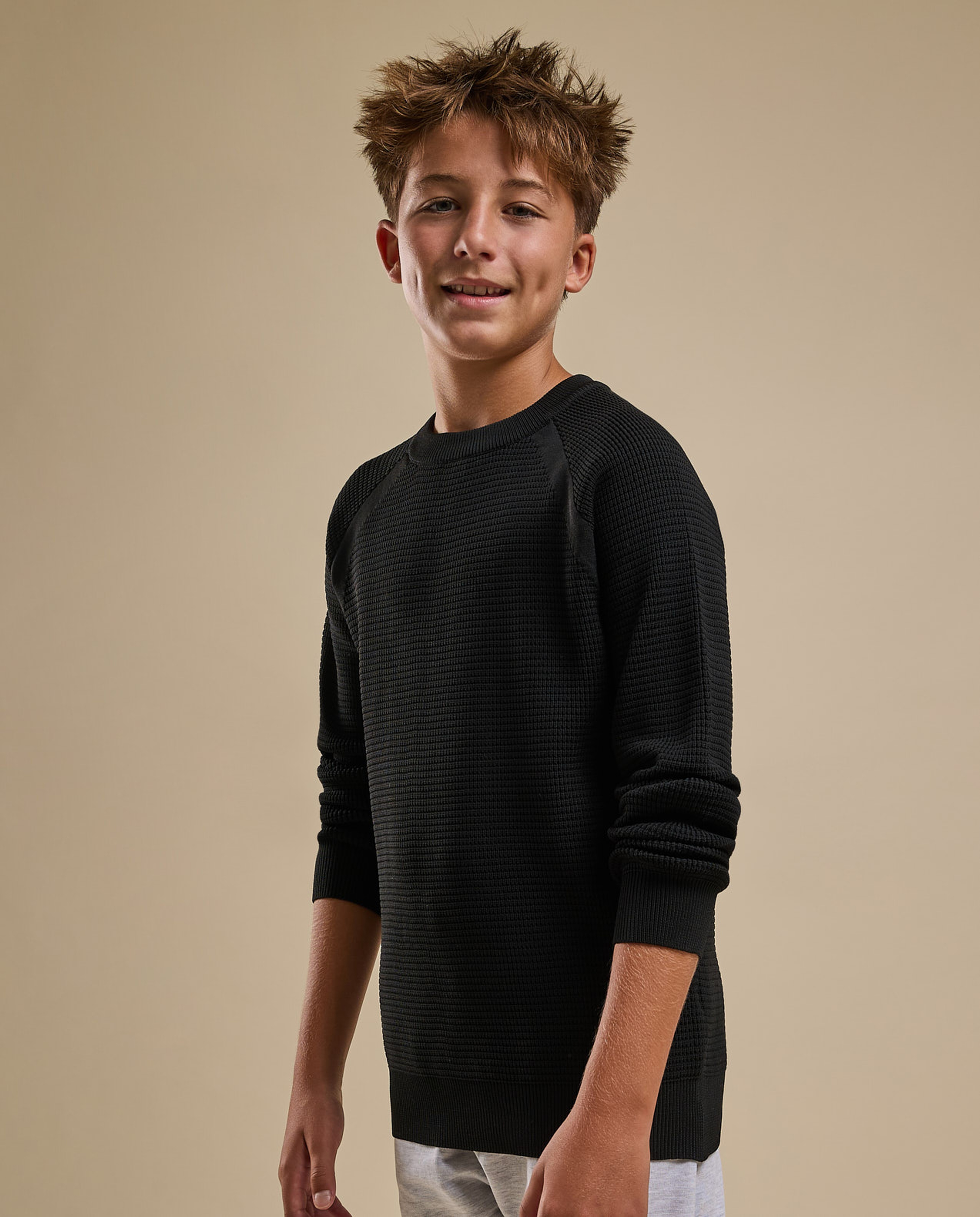 Textured Sweater with Raglan Sleeves and Long Sleeves