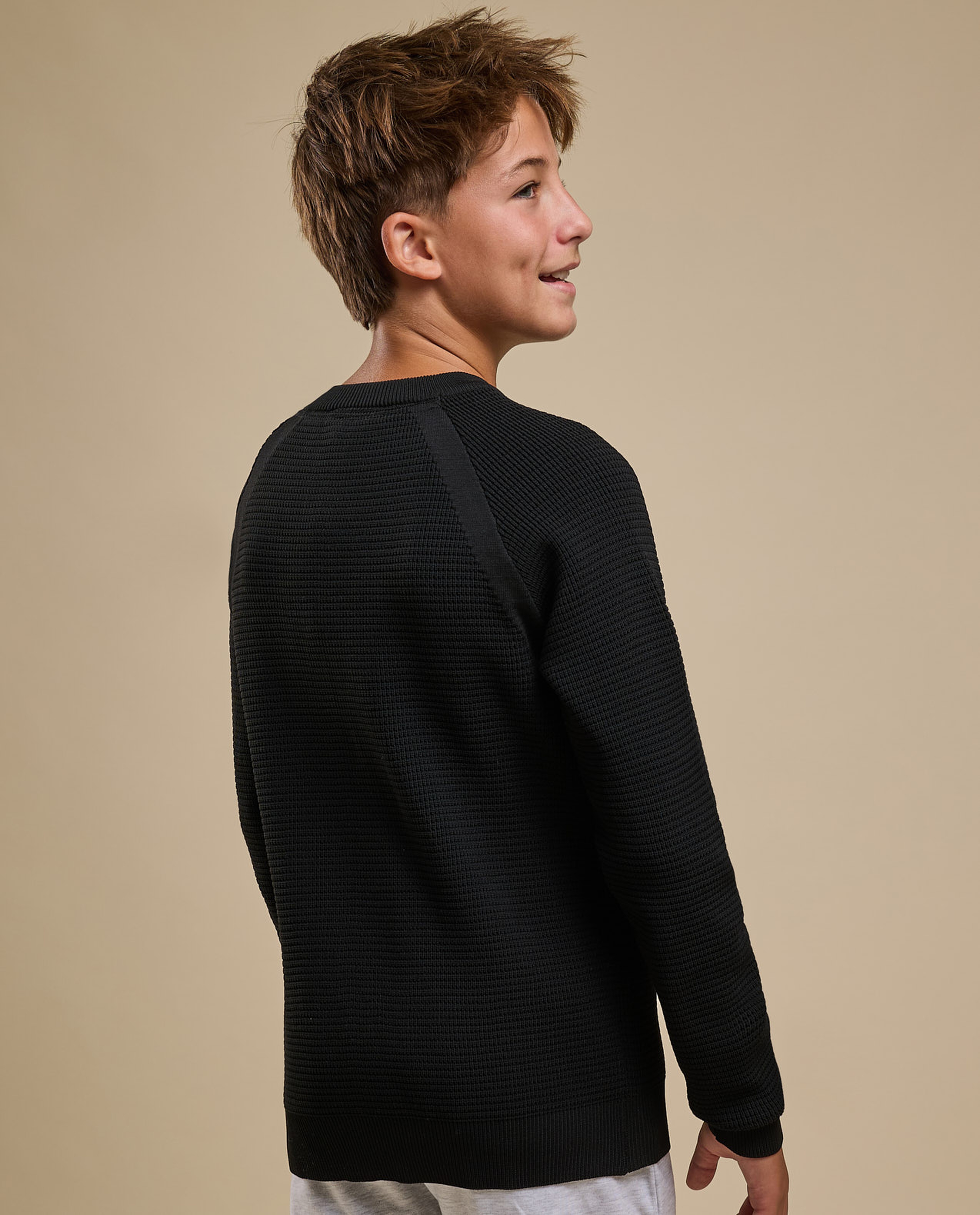 Textured Sweater with Raglan Sleeves and Long Sleeves