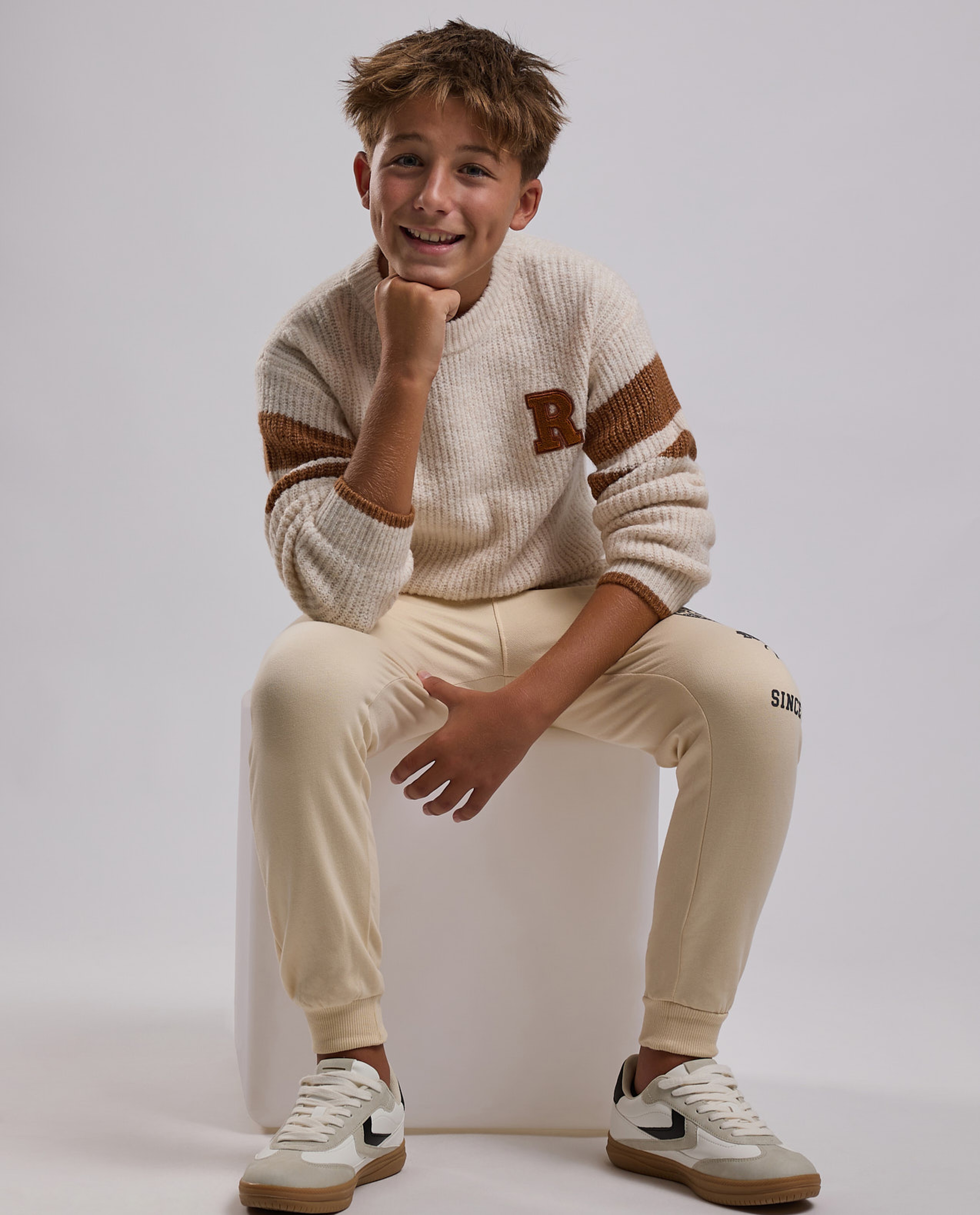 Striped Sweater with Crew Neck and Long Sleeves