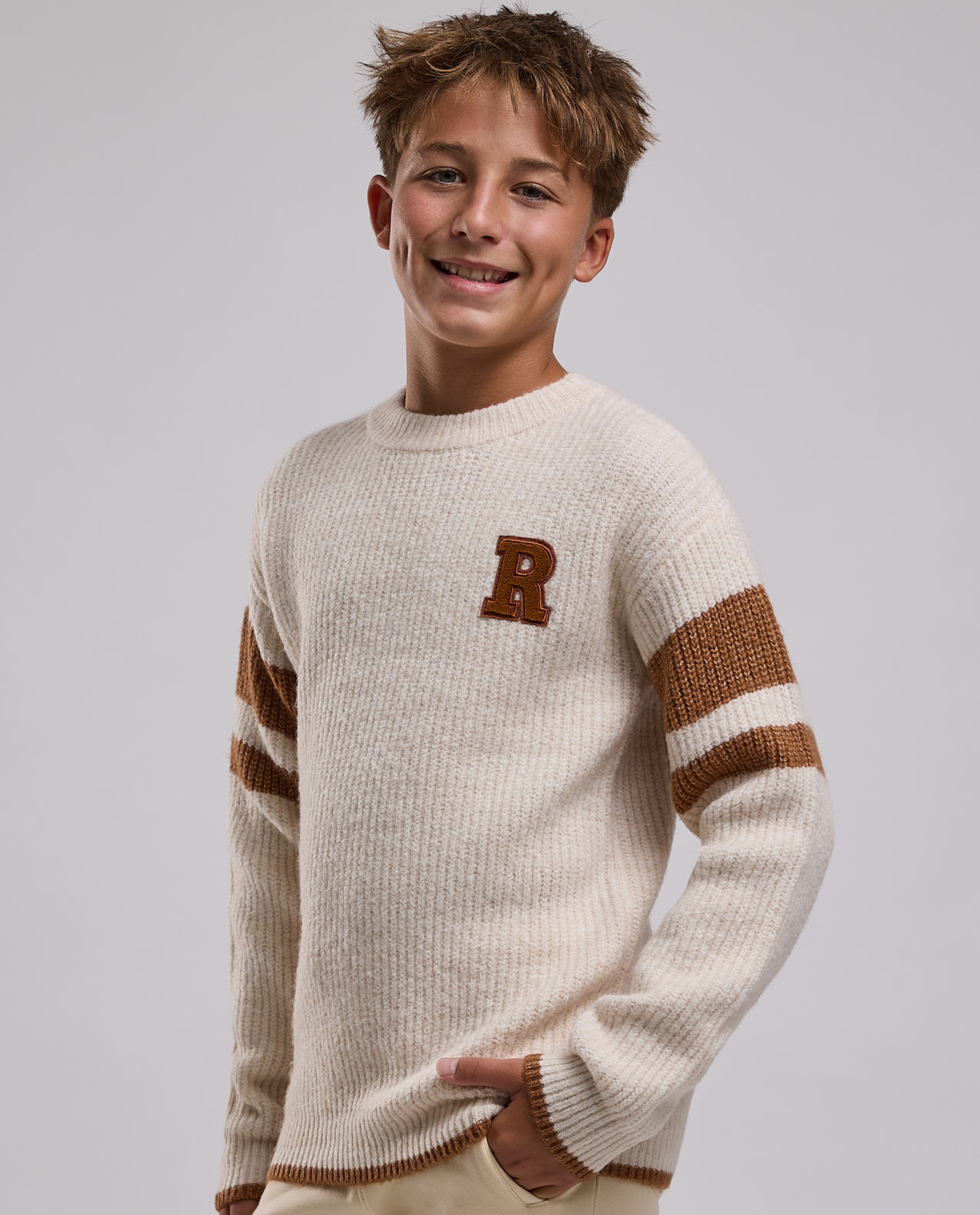 Striped Sweater with Crew Neck and Long Sleeves