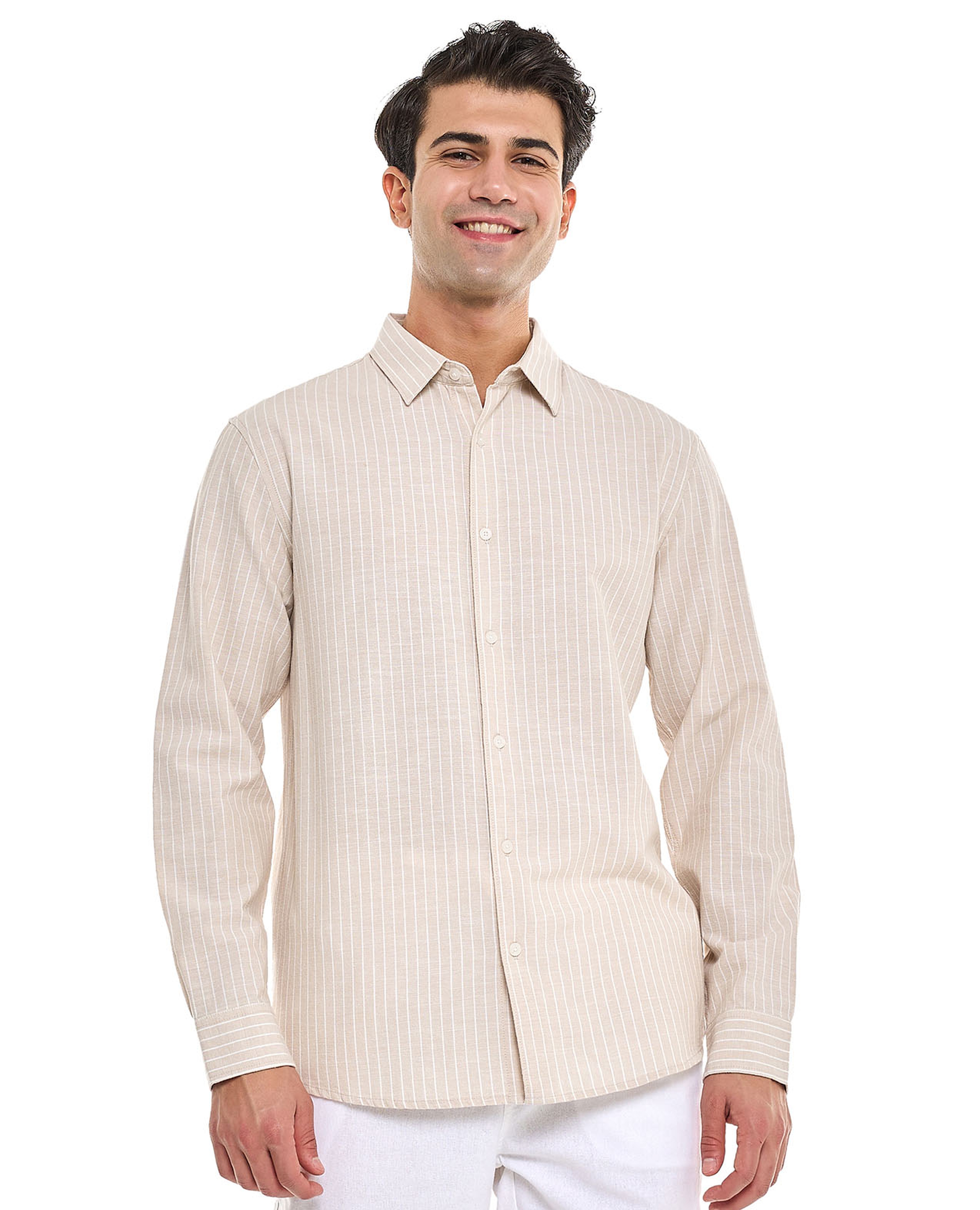 Textured Shirt With Stand Collar and Long Sleeves
