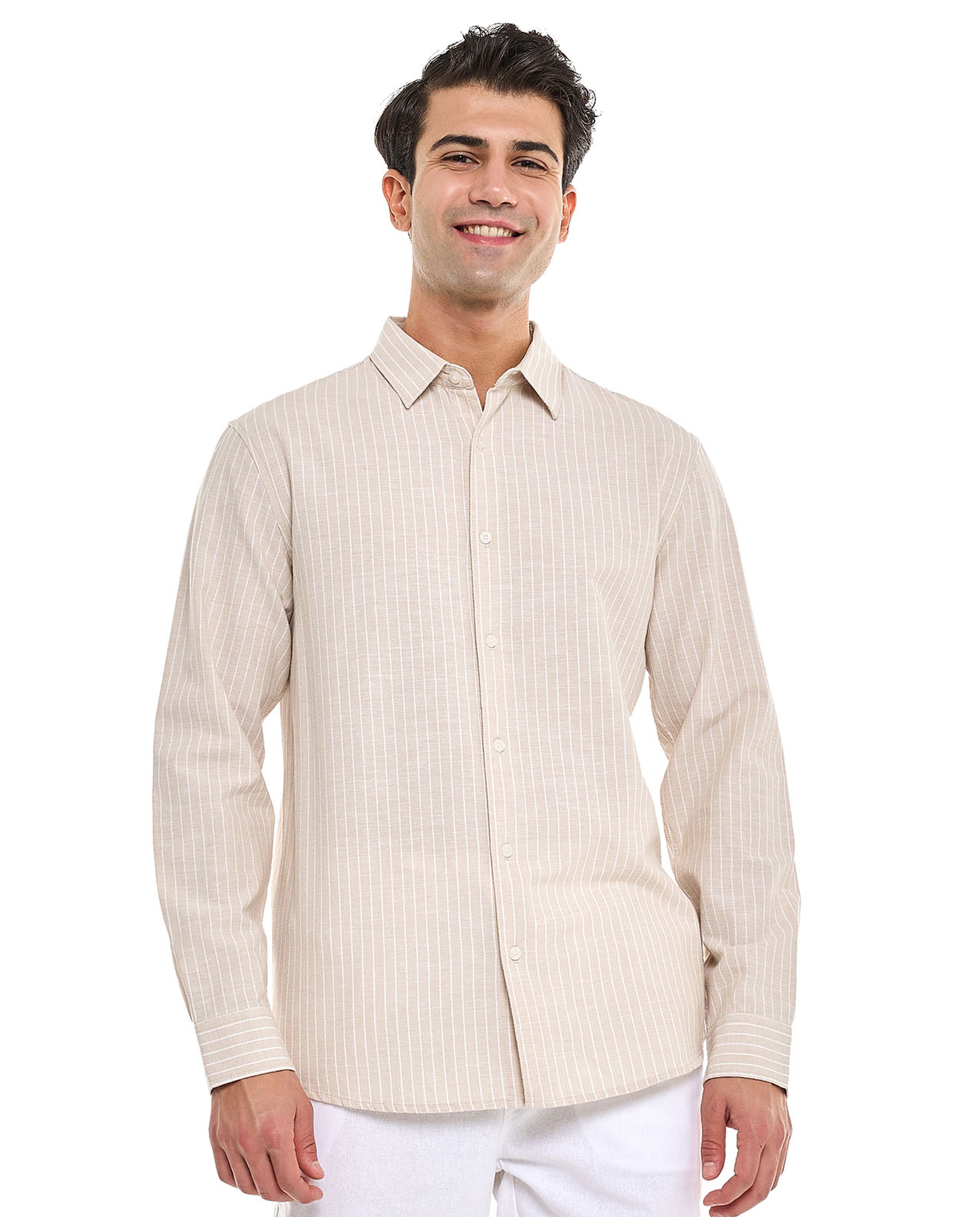 Textured Shirt With Stand Collar and Long Sleeves