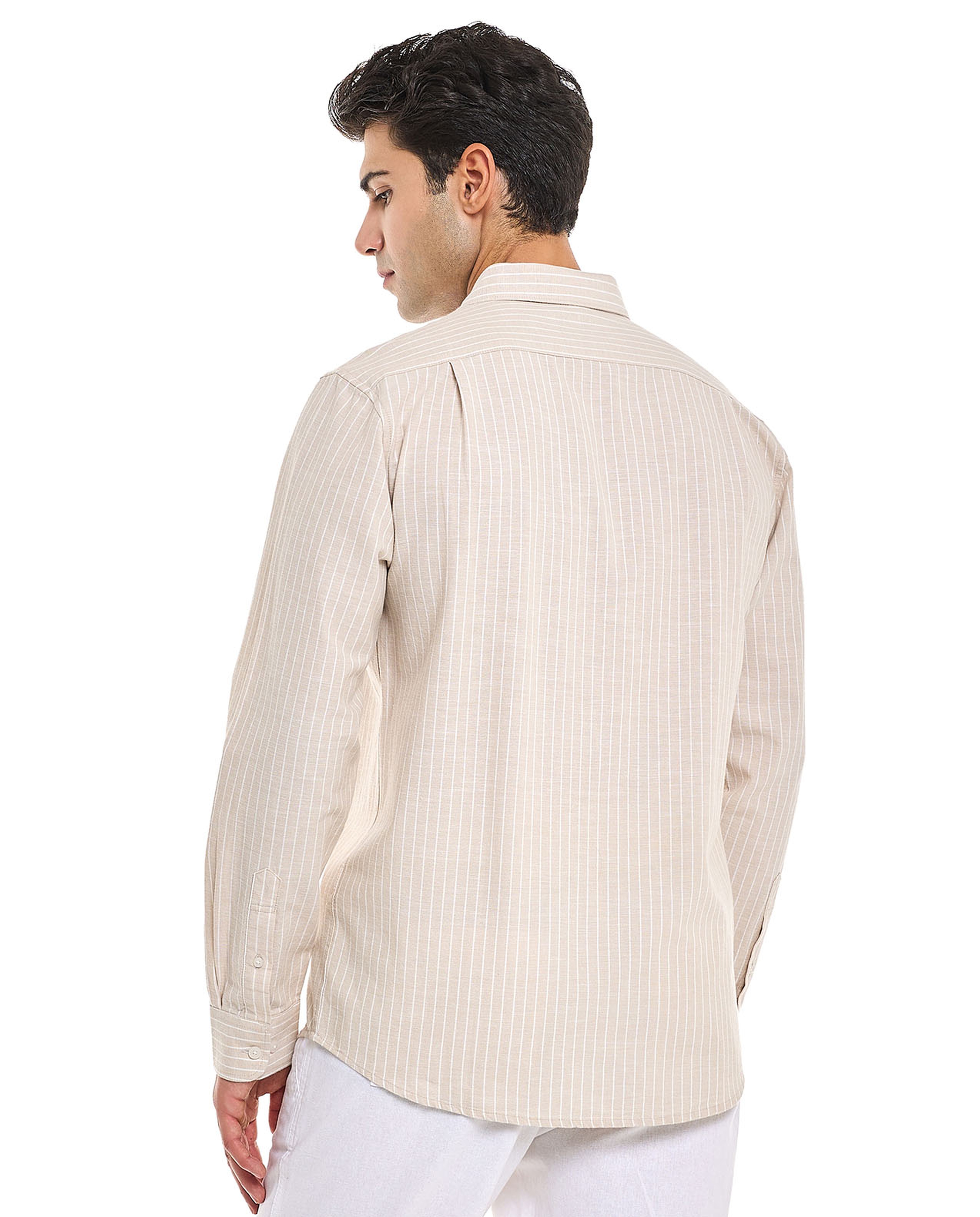 Textured Shirt With Stand Collar and Long Sleeves