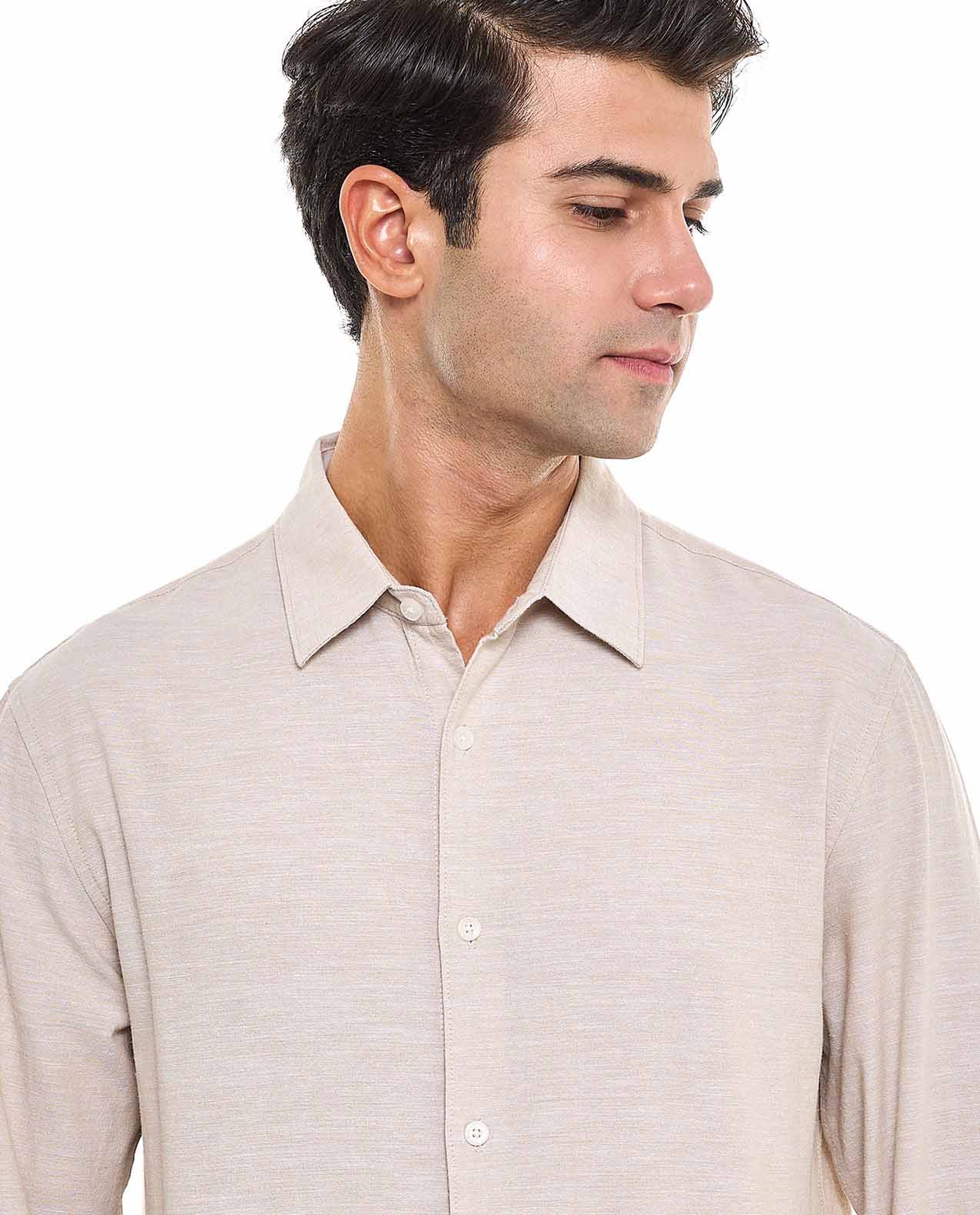 Solid Shirt With Stand Collar and Long Sleeves