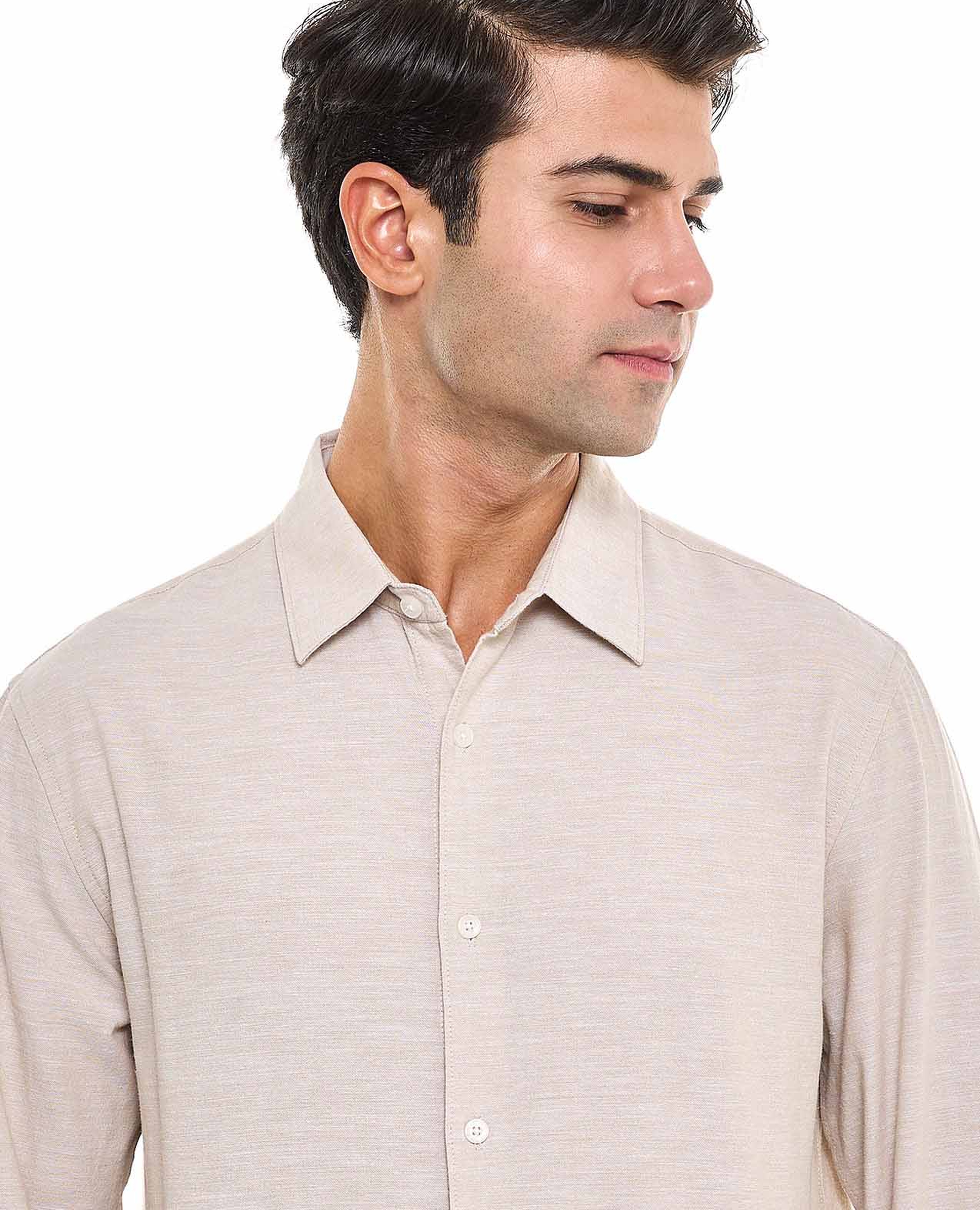 Solid Shirt With Stand Collar and Long Sleeves