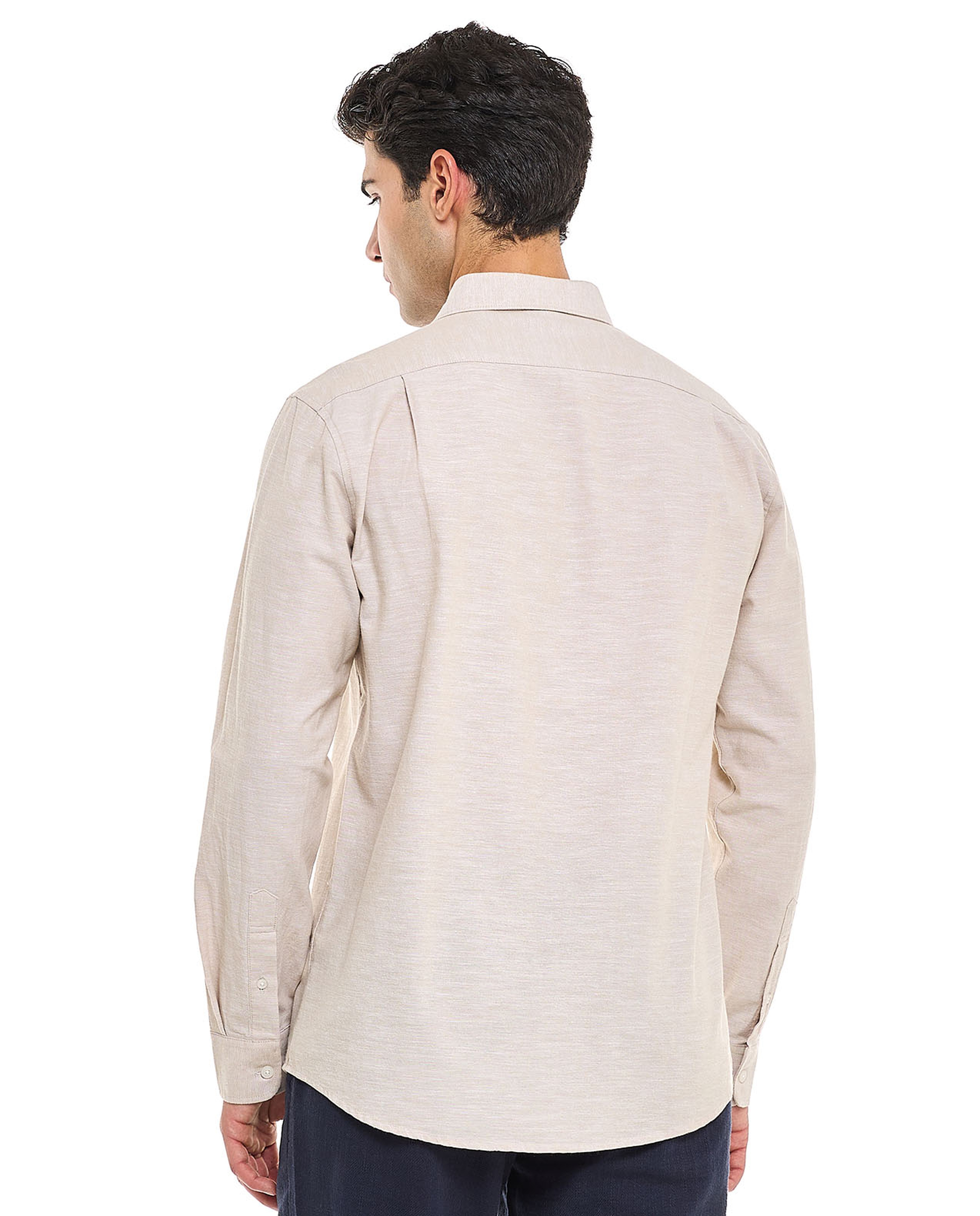 Solid Shirt With Stand Collar and Long Sleeves