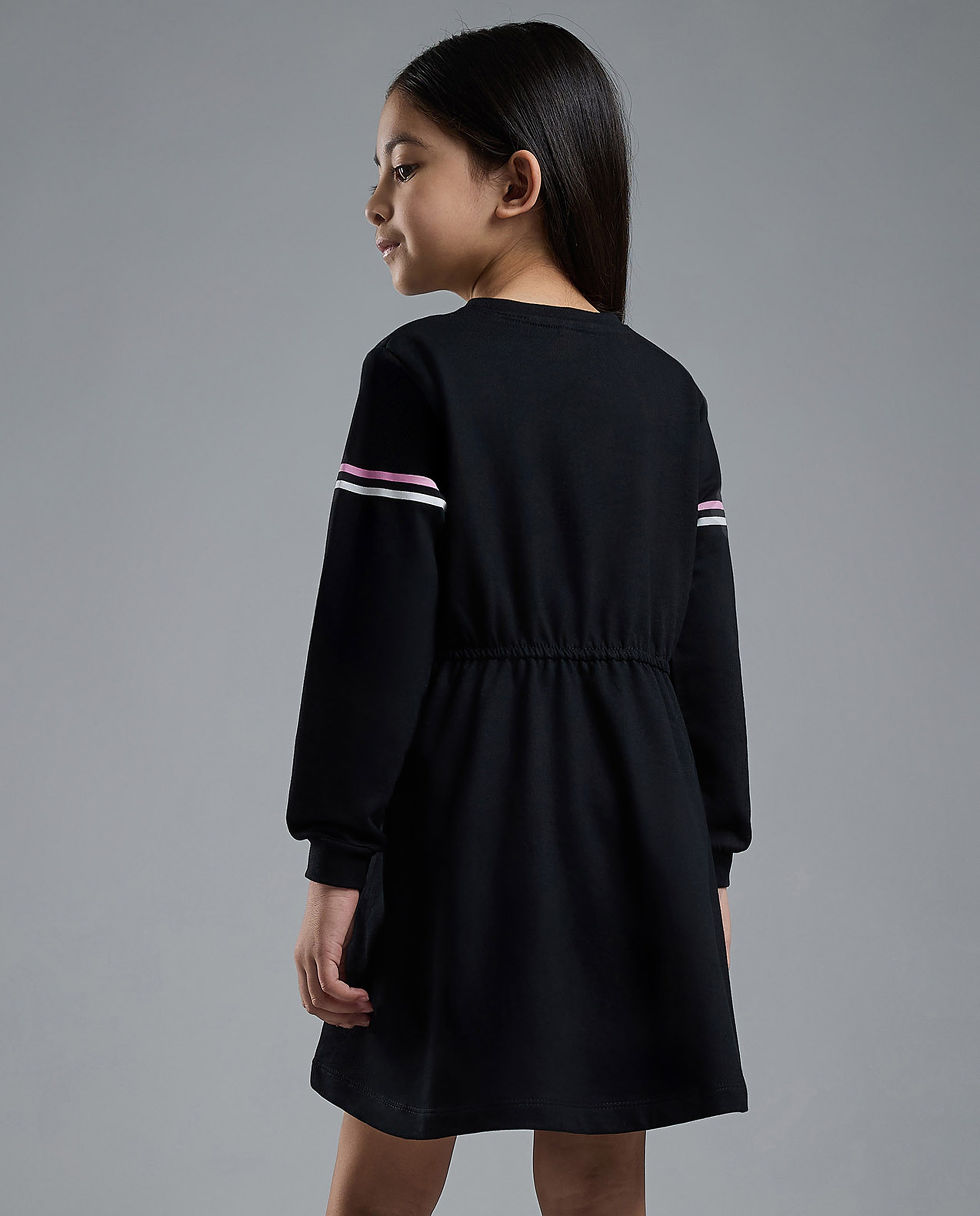 Unicorn Print Knit Dress with Crew Neck and Long Sleeves