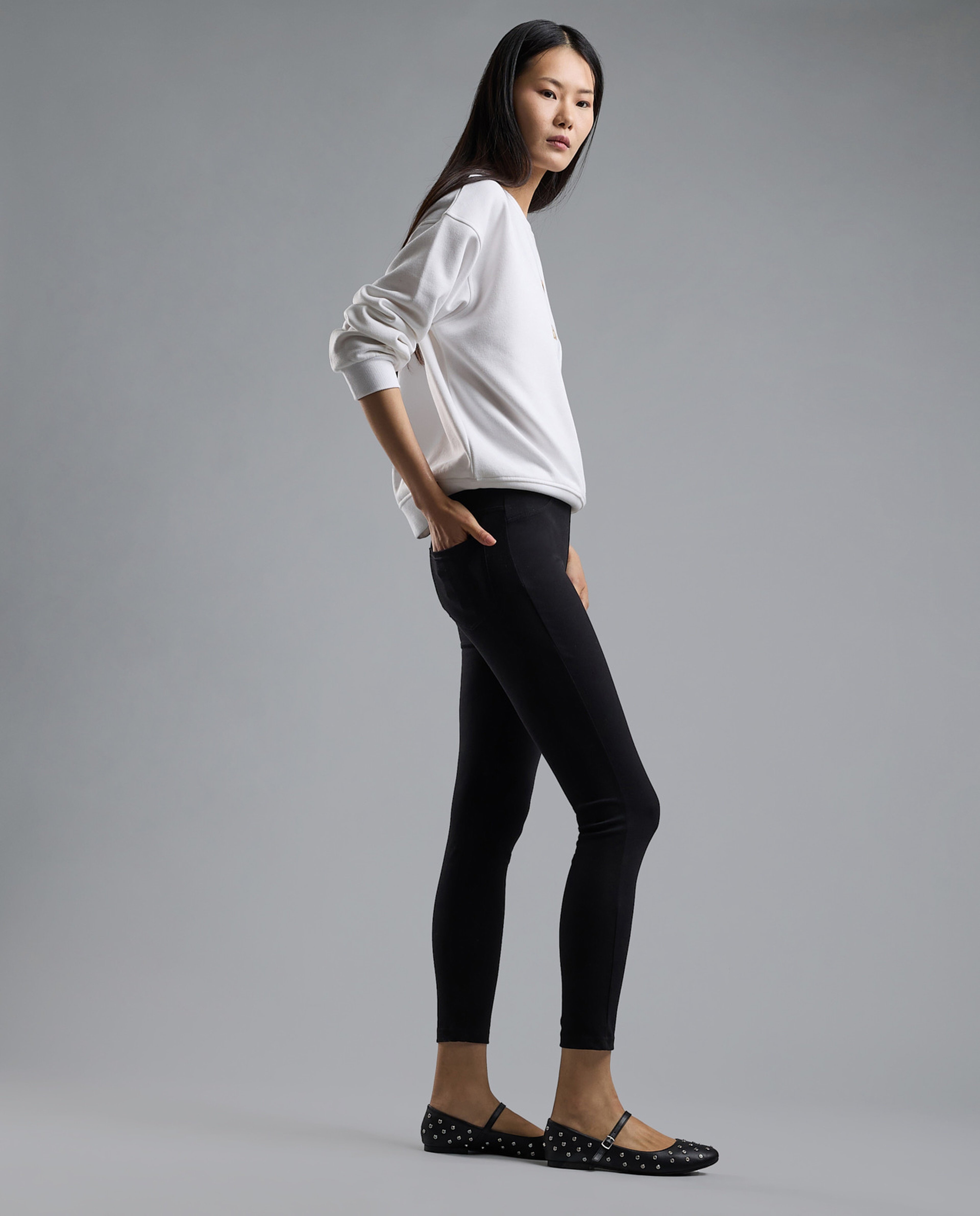 Solid Jeggings with Elastic Waist