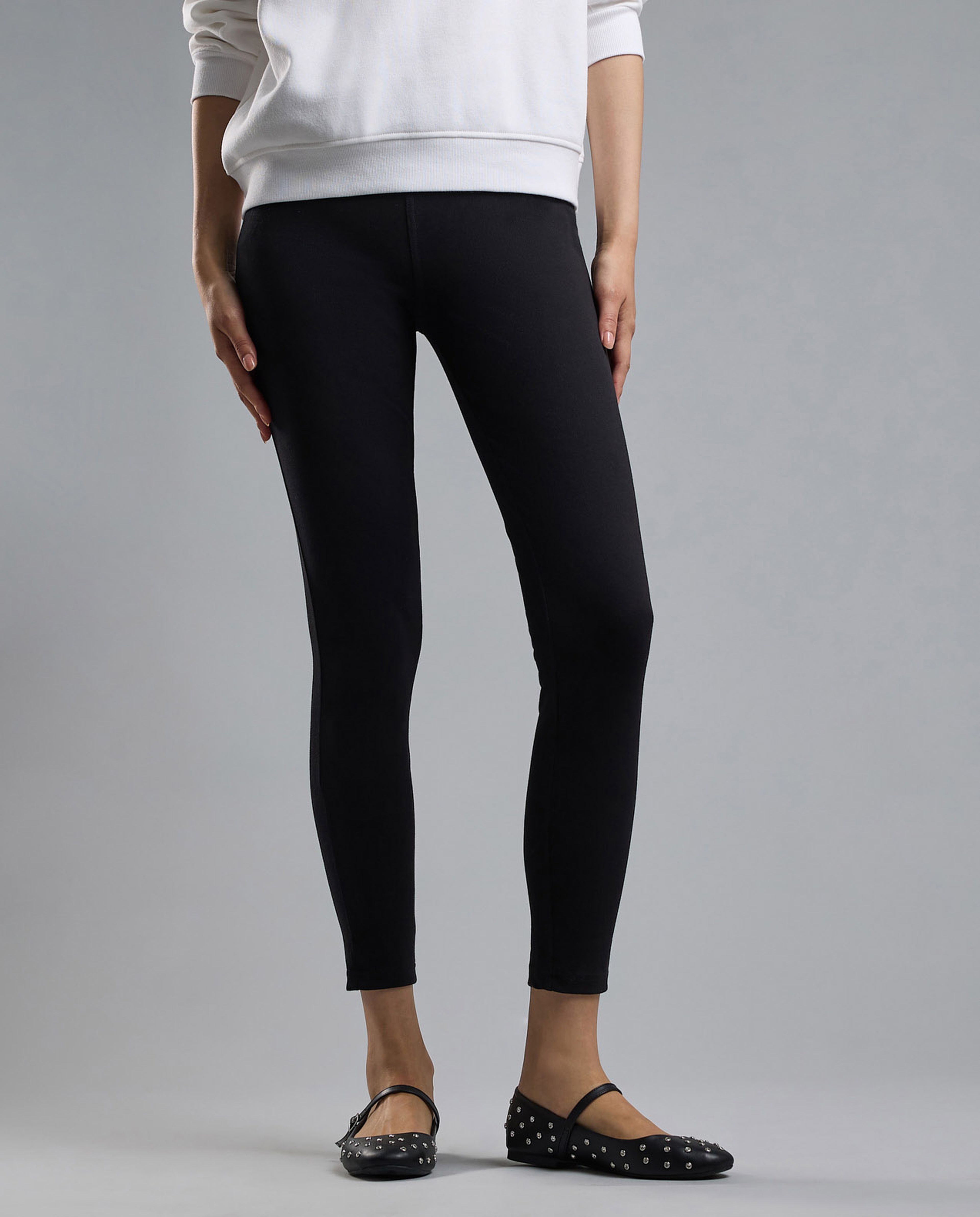 Solid Jeggings with Elastic Waist