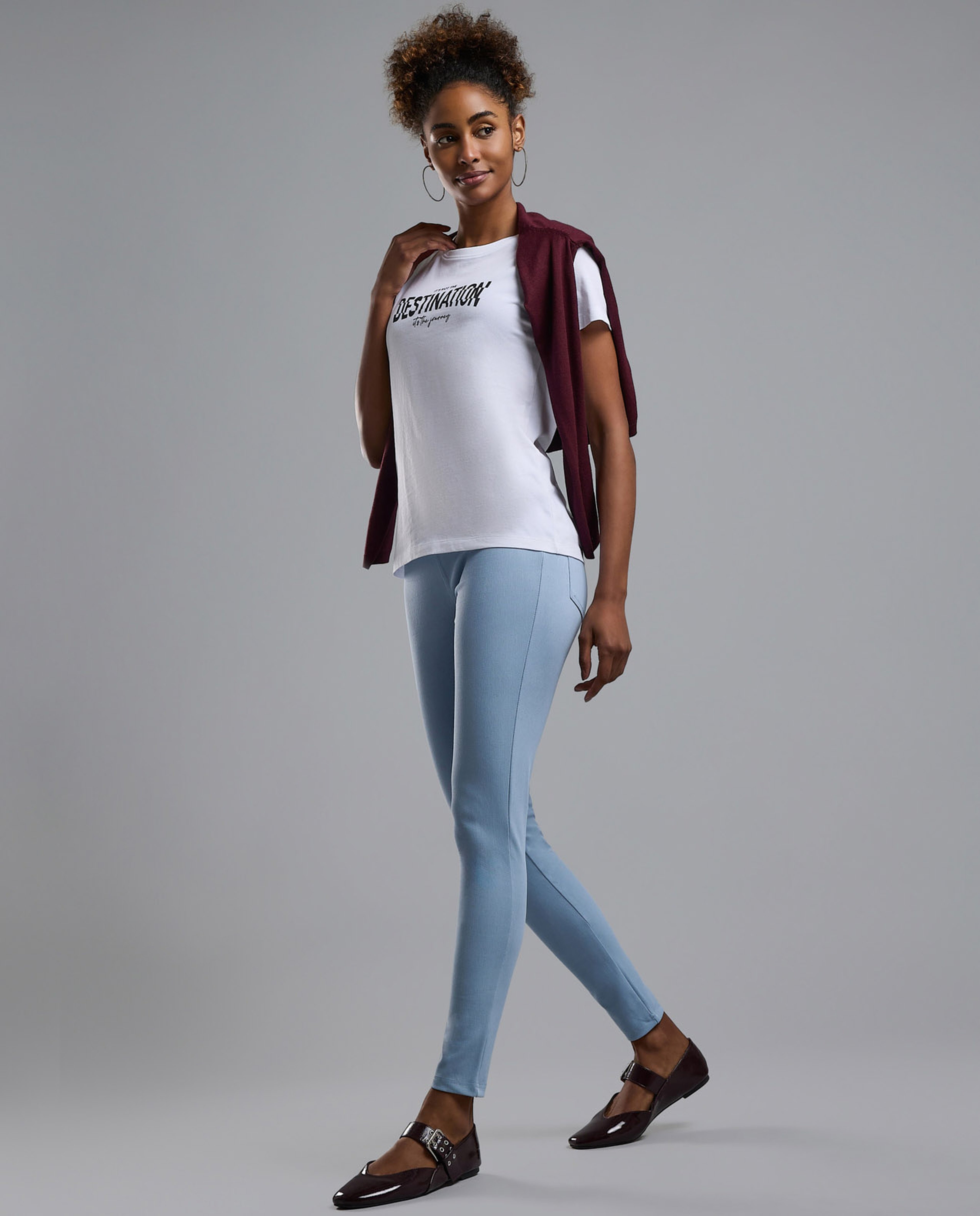 Faded Jeggings with Elastic Waist