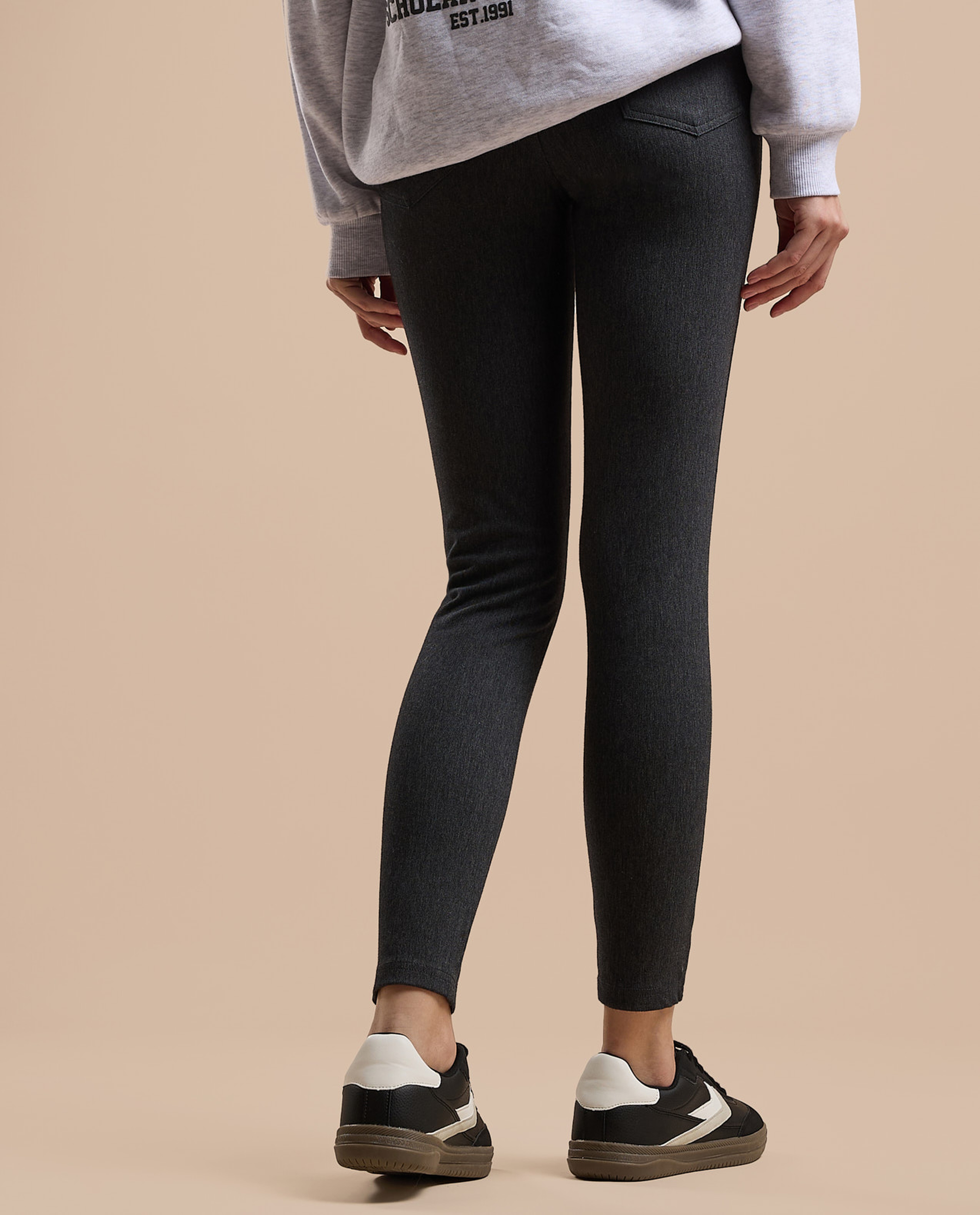 Solid Jeggings with Elastic Waist