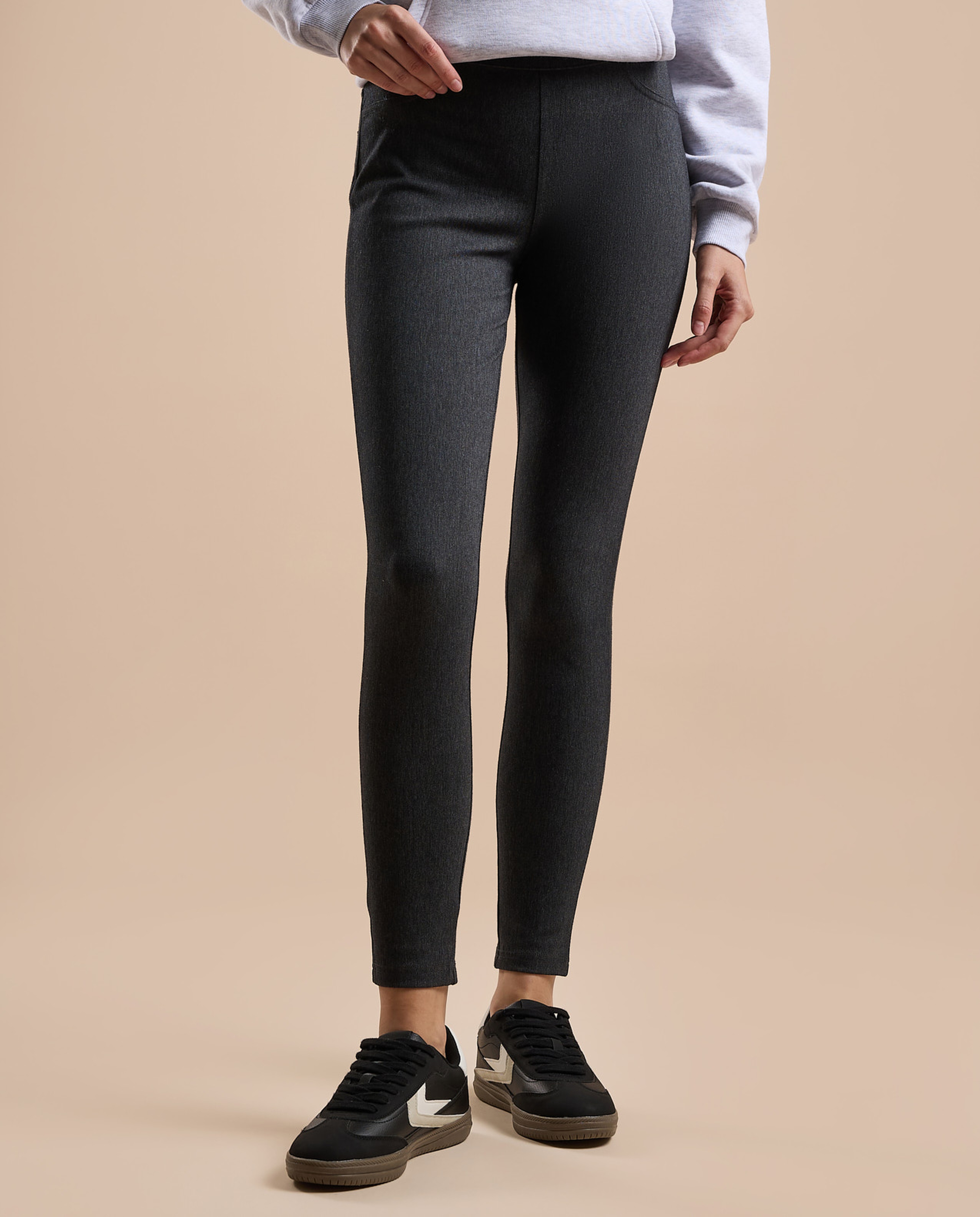 Solid Jeggings with Elastic Waist