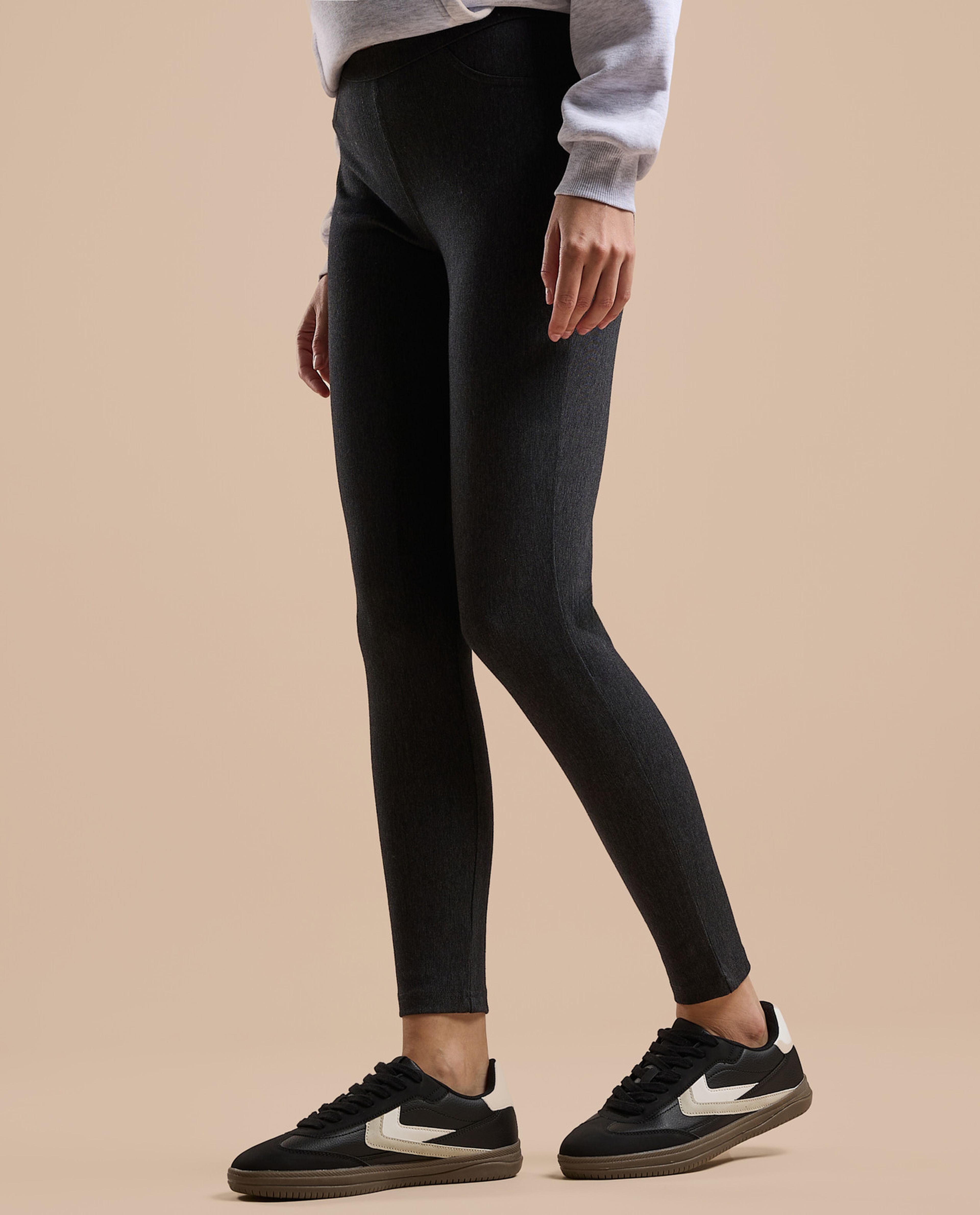 Solid Jeggings with Elastic Waist
