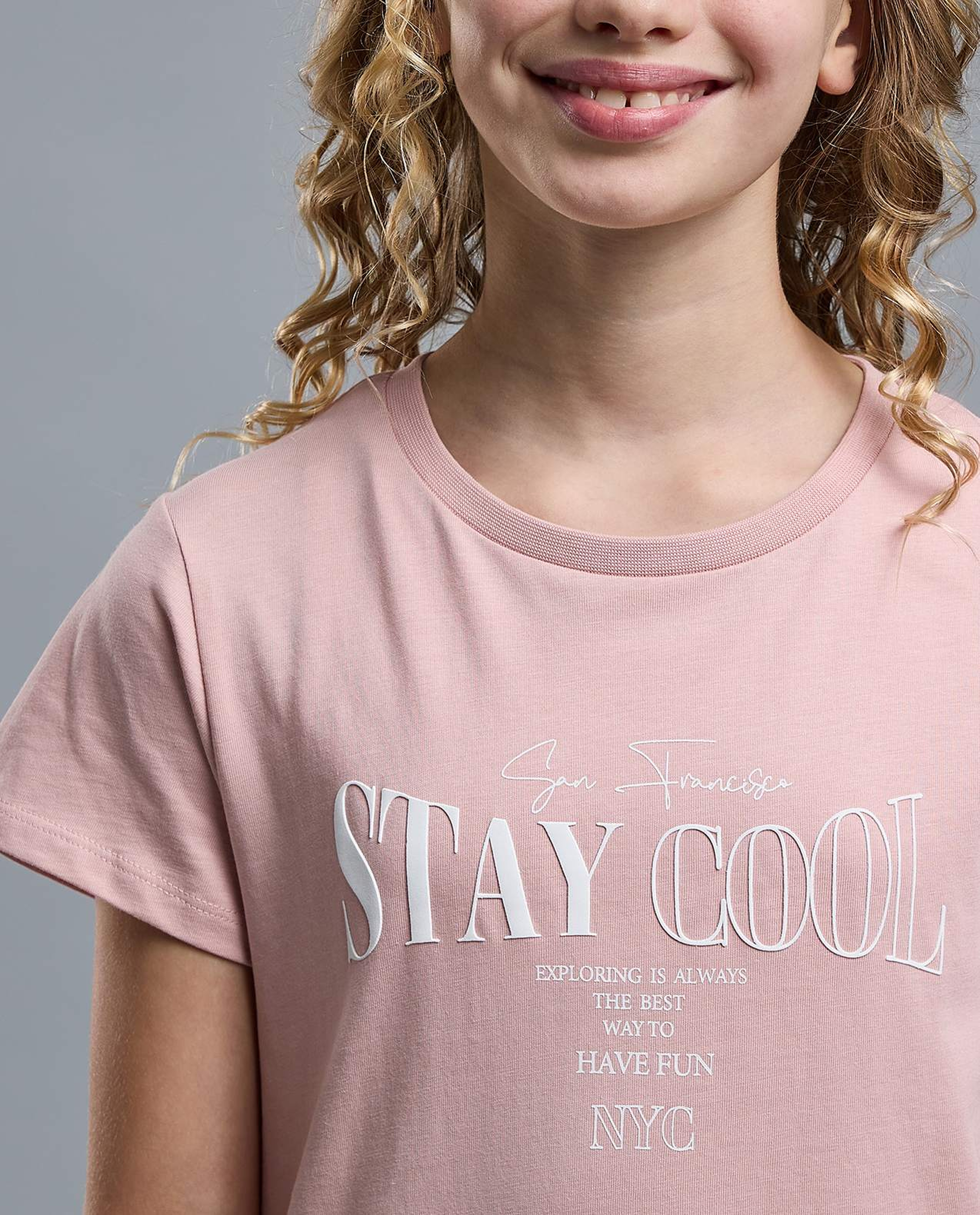 Typography Print T-Shirt with Crew Neck and Short Sleeves