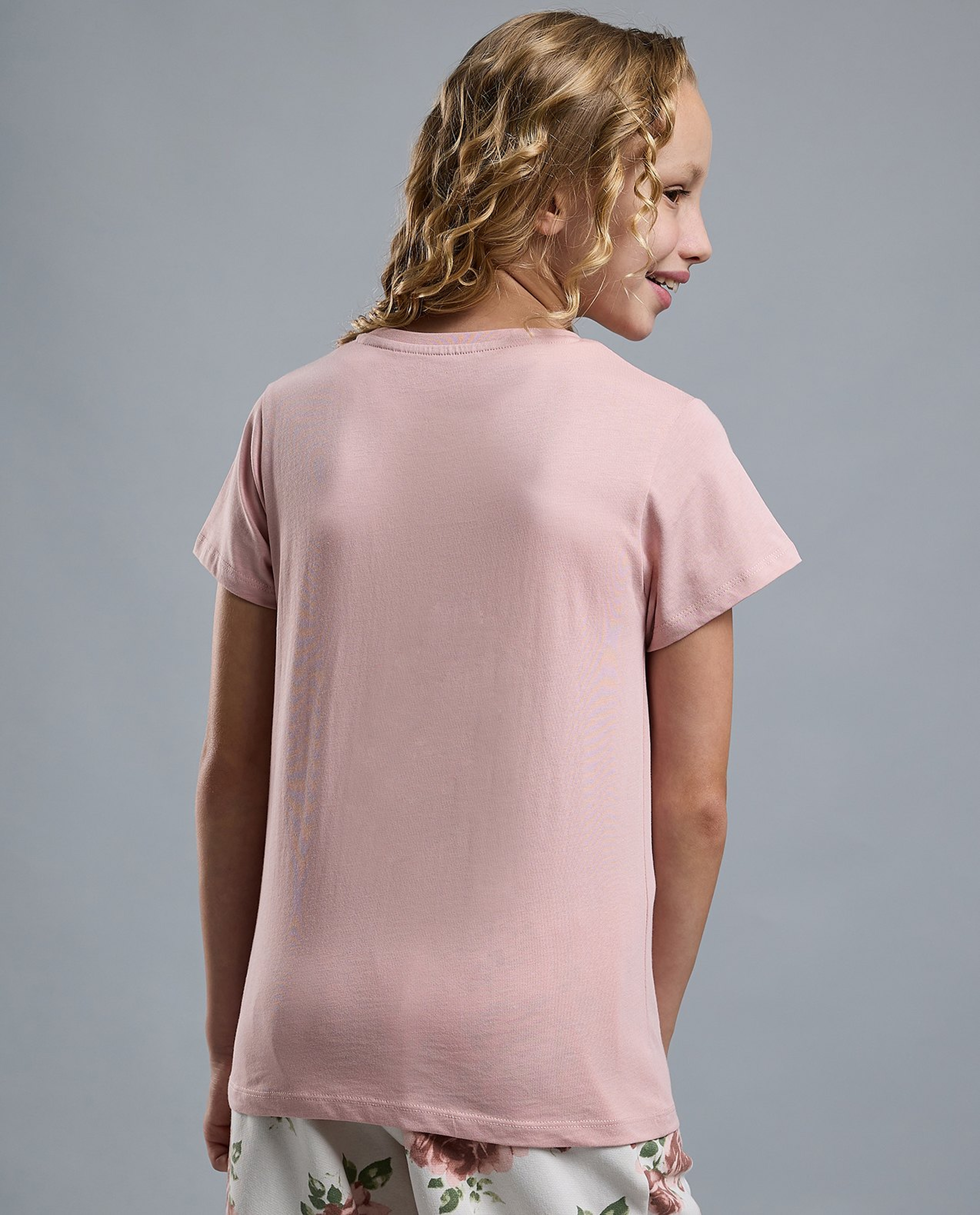 Typography Print T-Shirt with Crew Neck and Short Sleeves