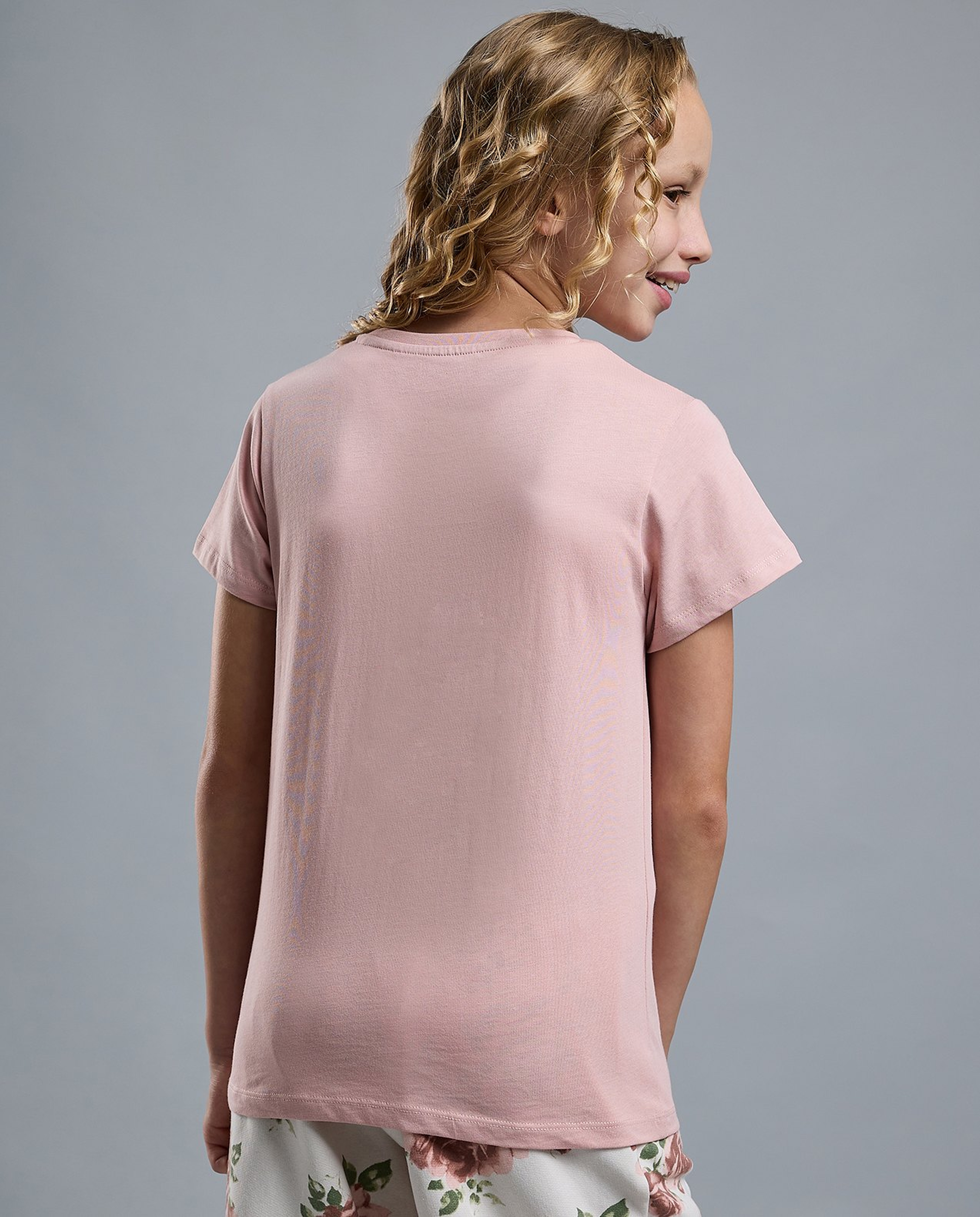 Typography Print T-Shirt with Crew Neck and Short Sleeves