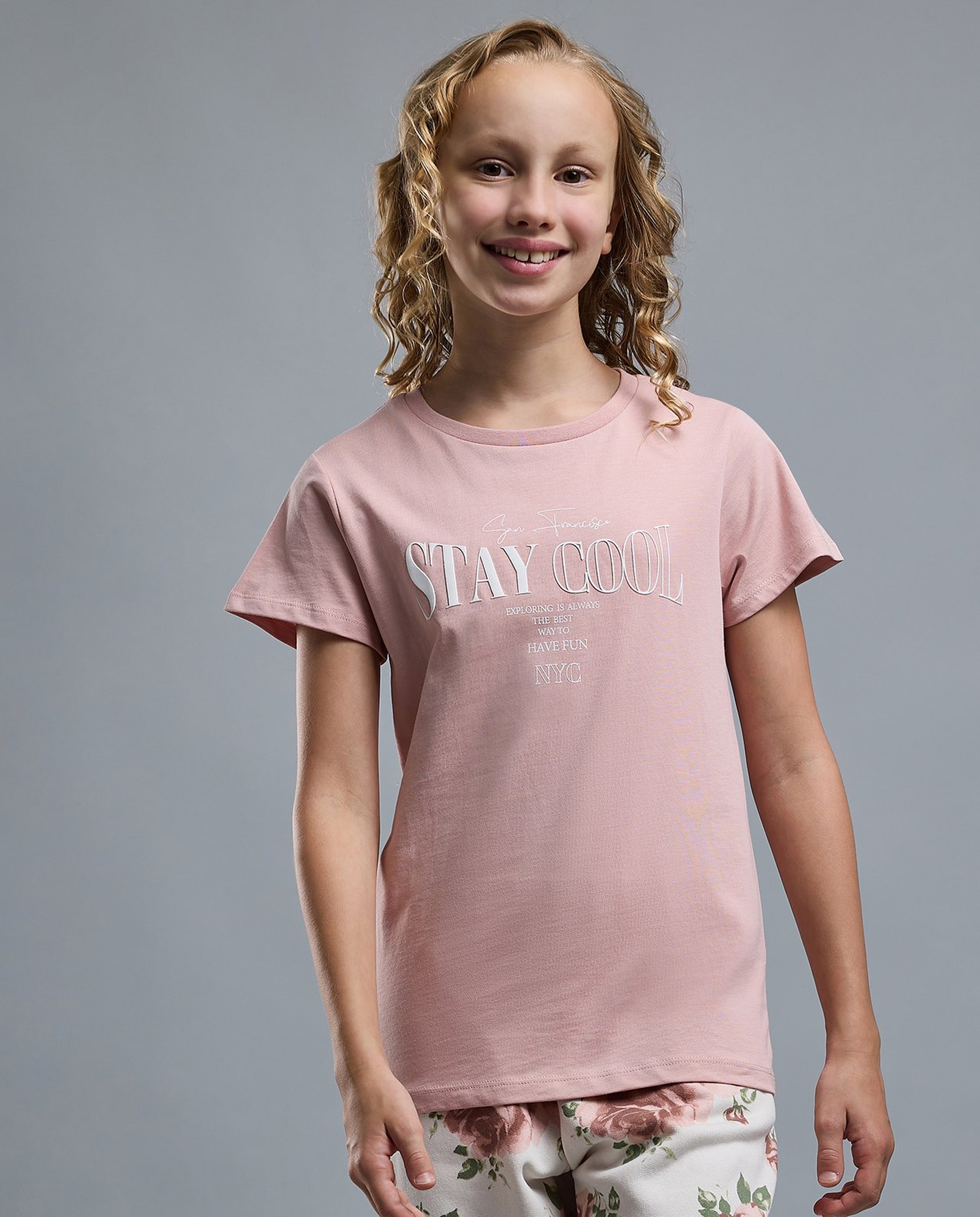 Typography Print T-Shirt with Crew Neck and Short Sleeves