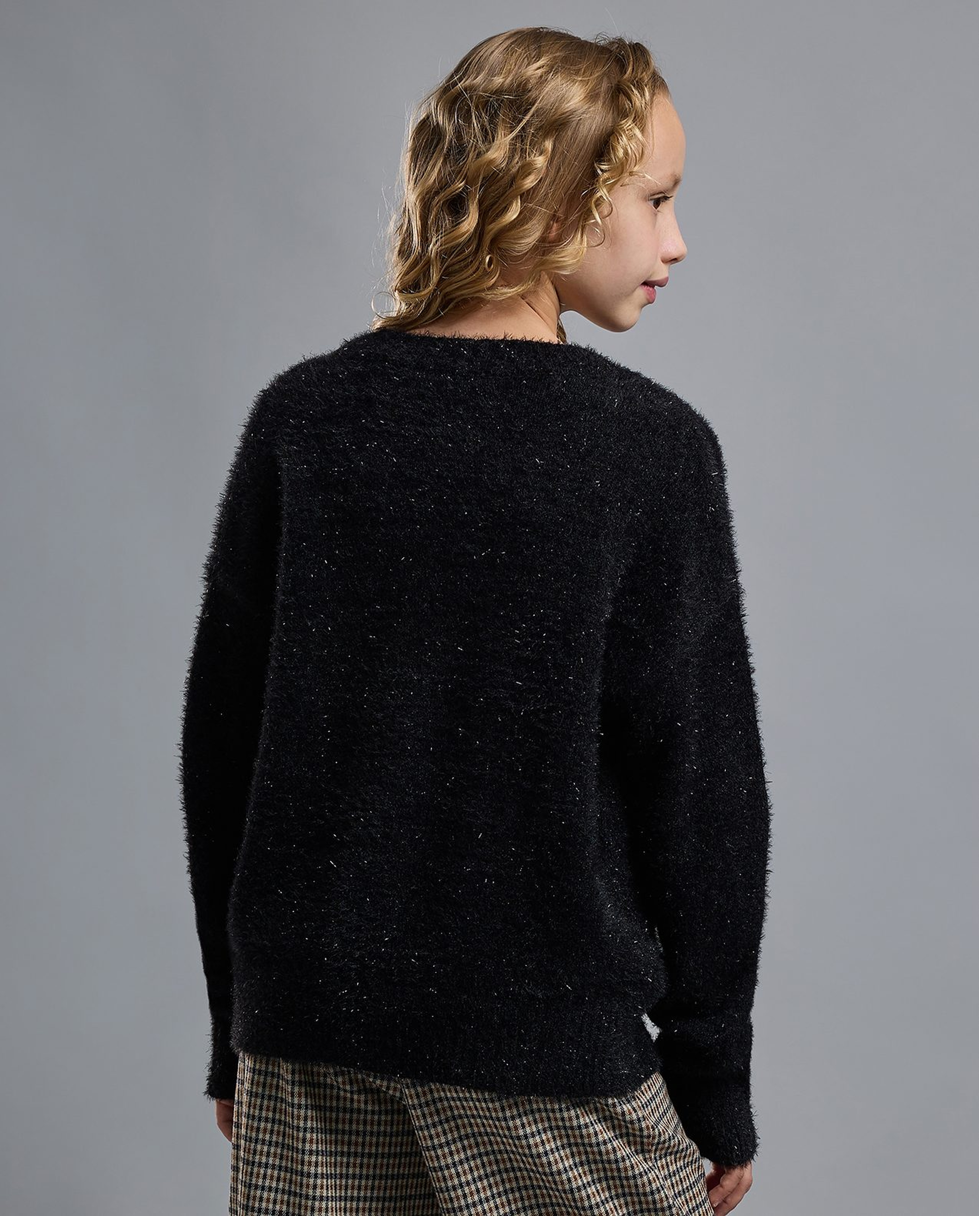Furry Sweater with Crew Neck and Long Sleeves