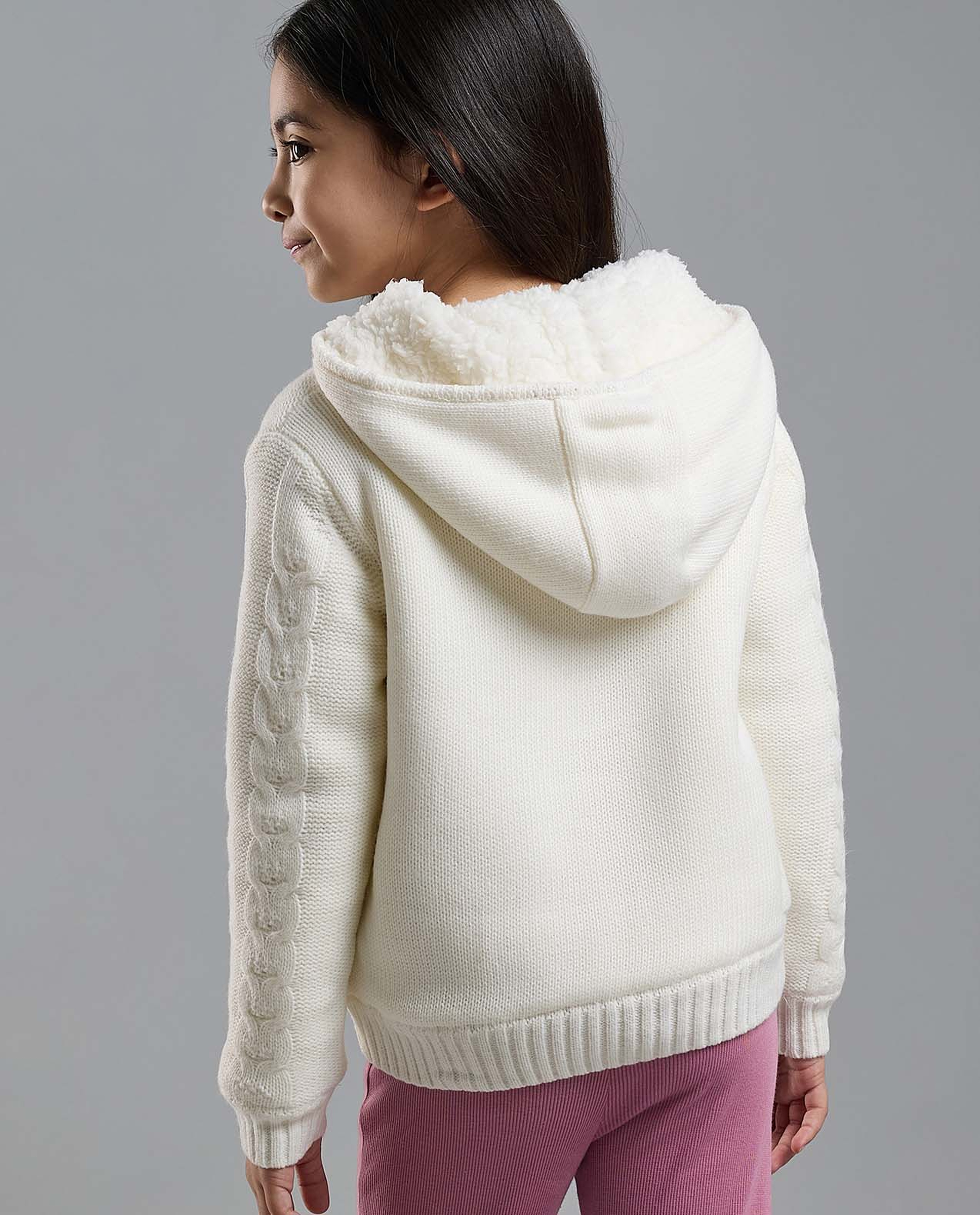 Embroidered Hooded Cardigan with Zipper Closure
