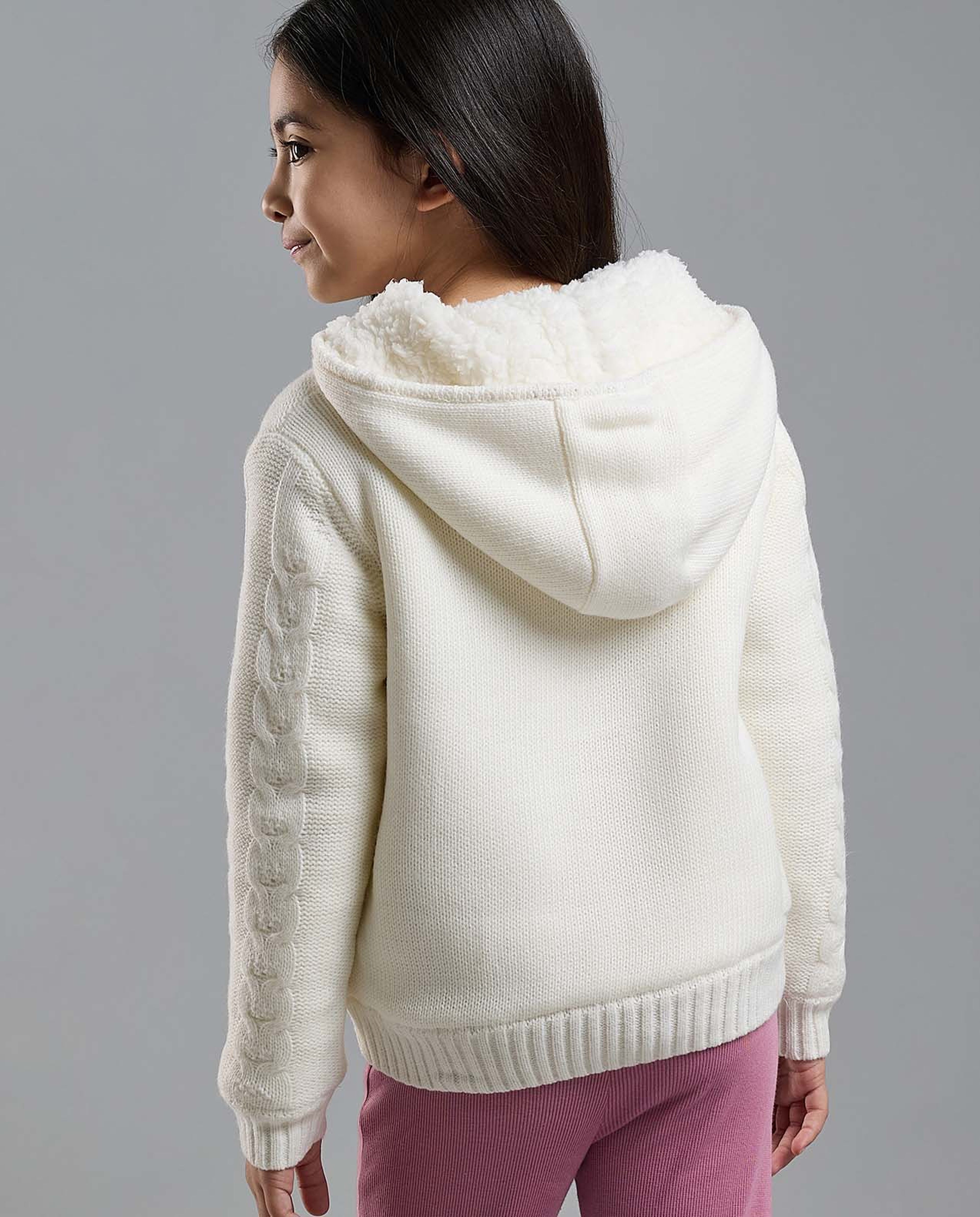 Embroidered Hooded Cardigan with Zipper Closure