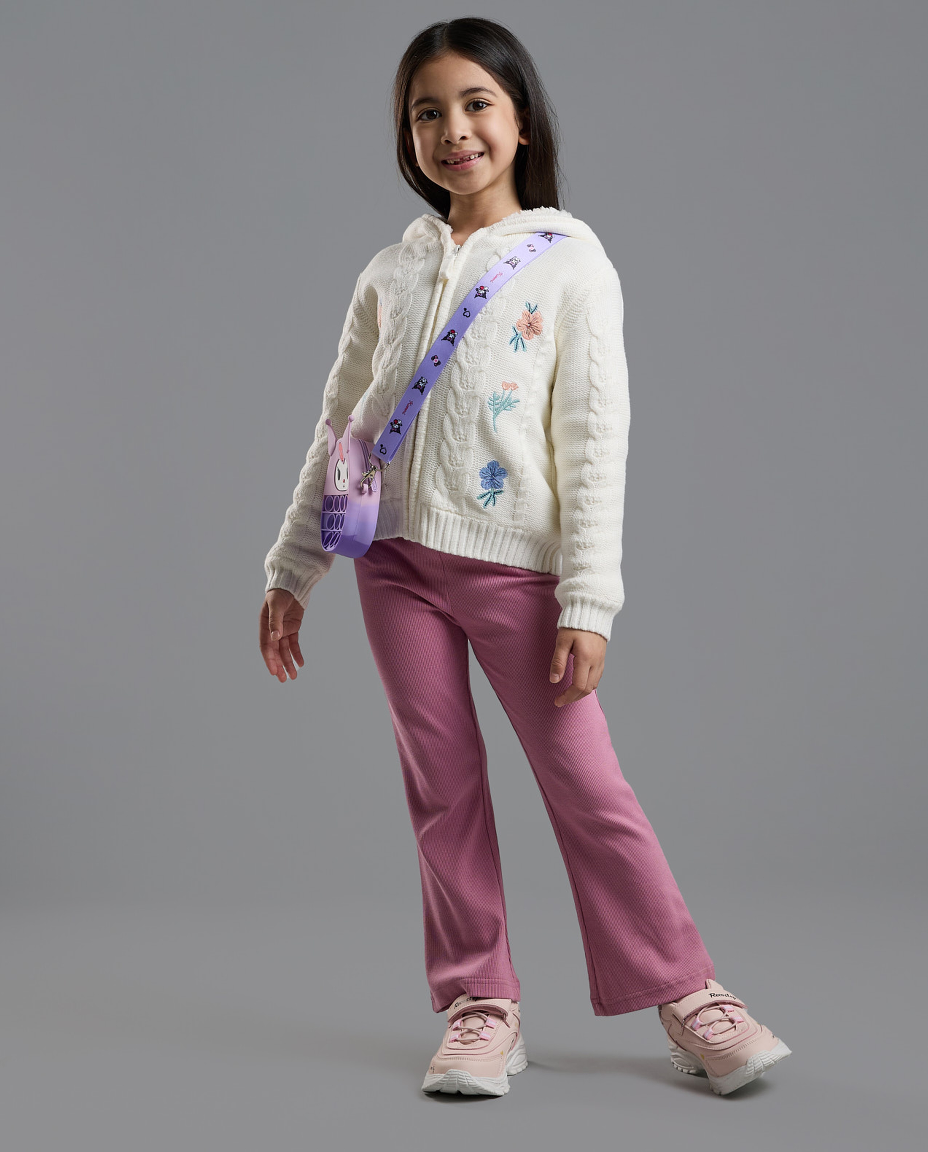 Embroidered Hooded Cardigan with Zipper Closure