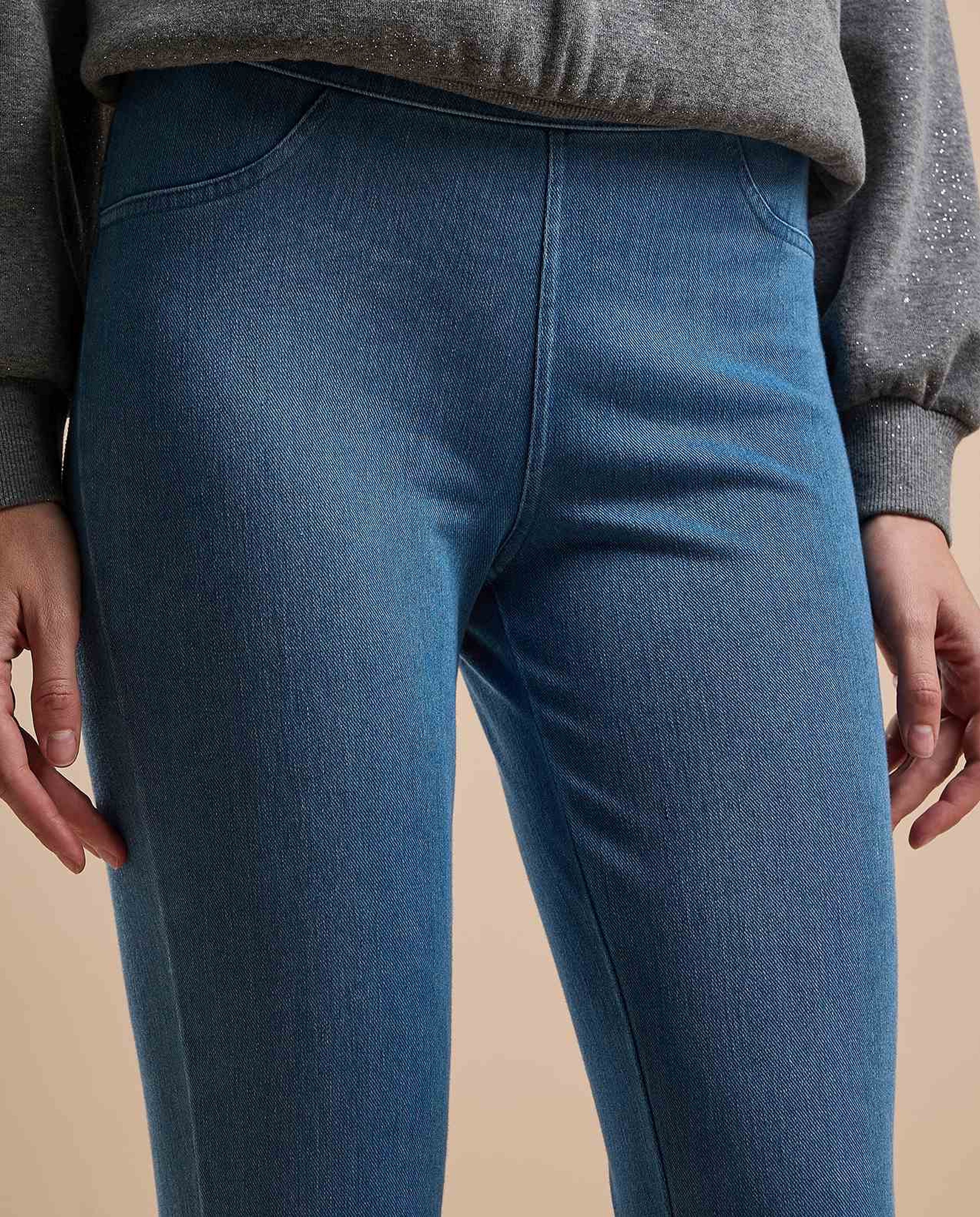 Washed Jeggings with Elastic Waist
