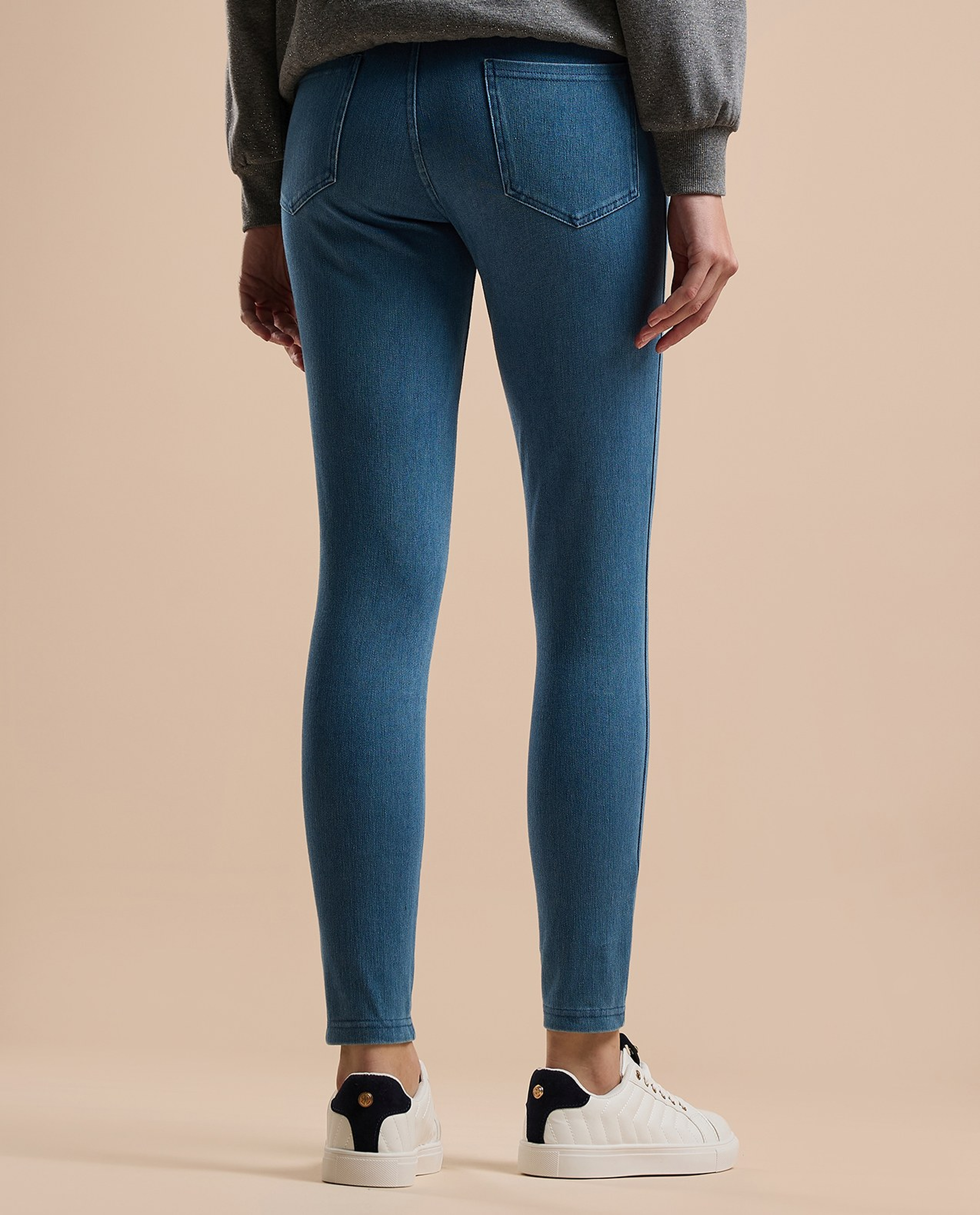 Washed Jeggings with Elastic Waist