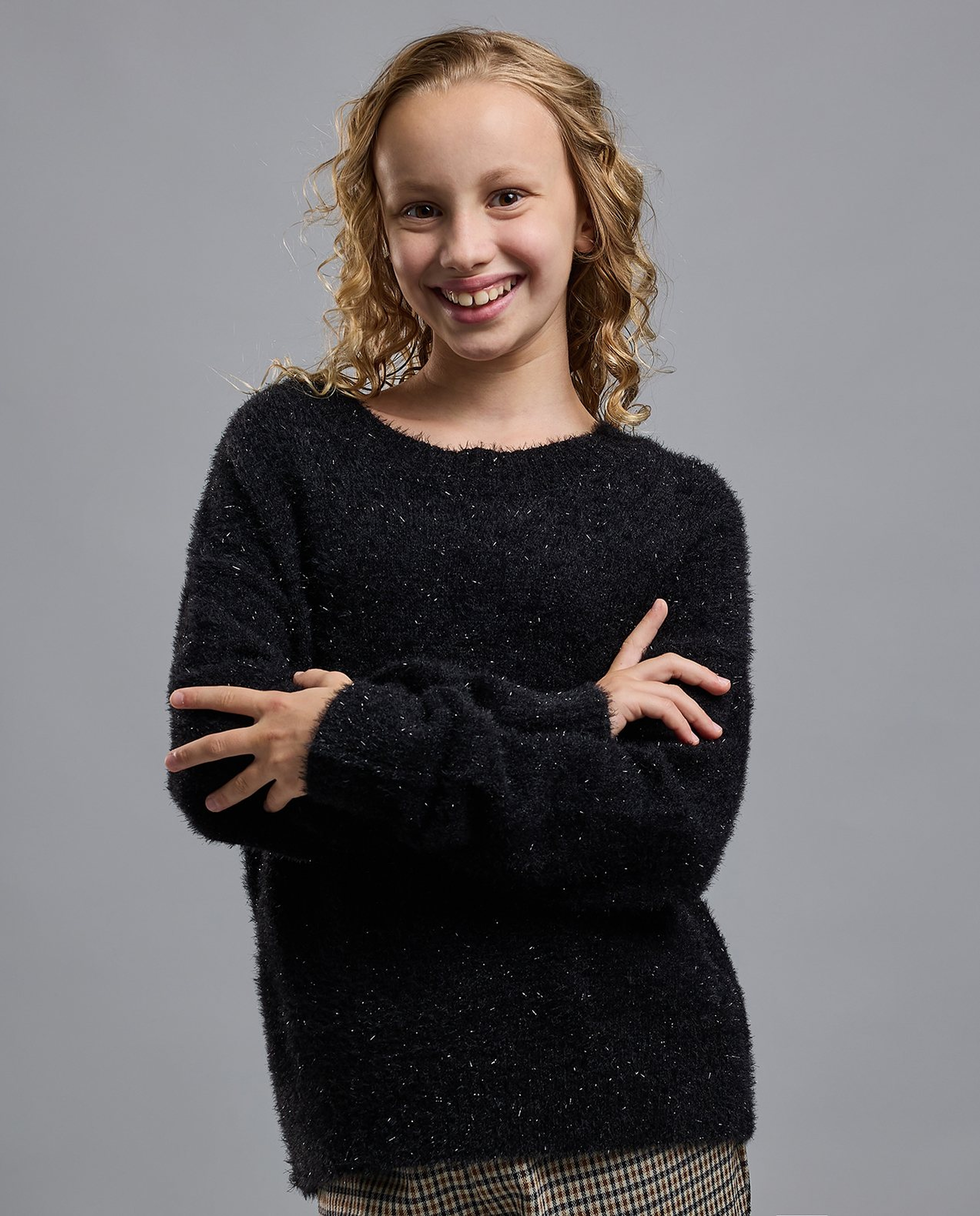 Furry Sweater with Crew Neck and Long Sleeves