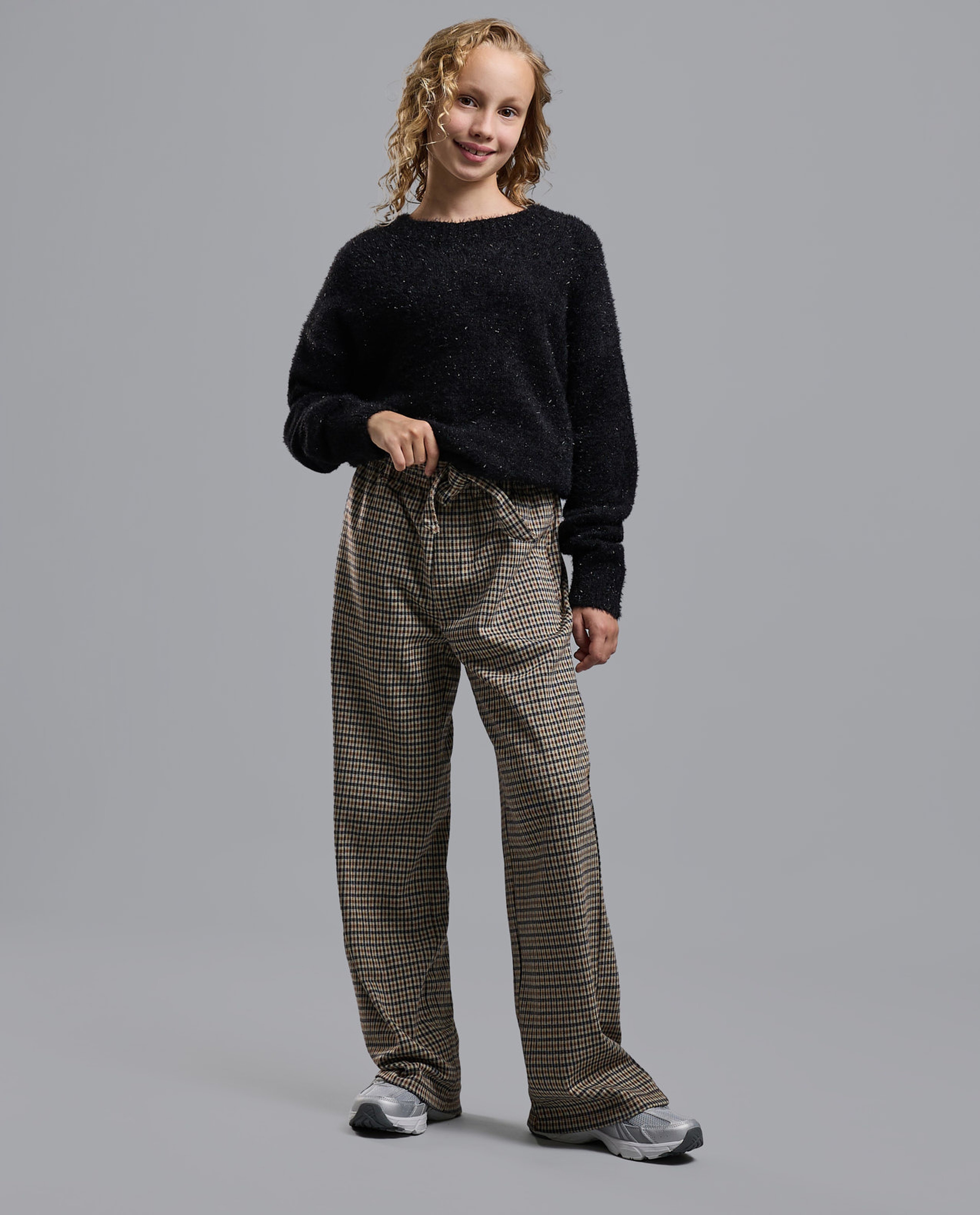 Furry Sweater with Crew Neck and Long Sleeves