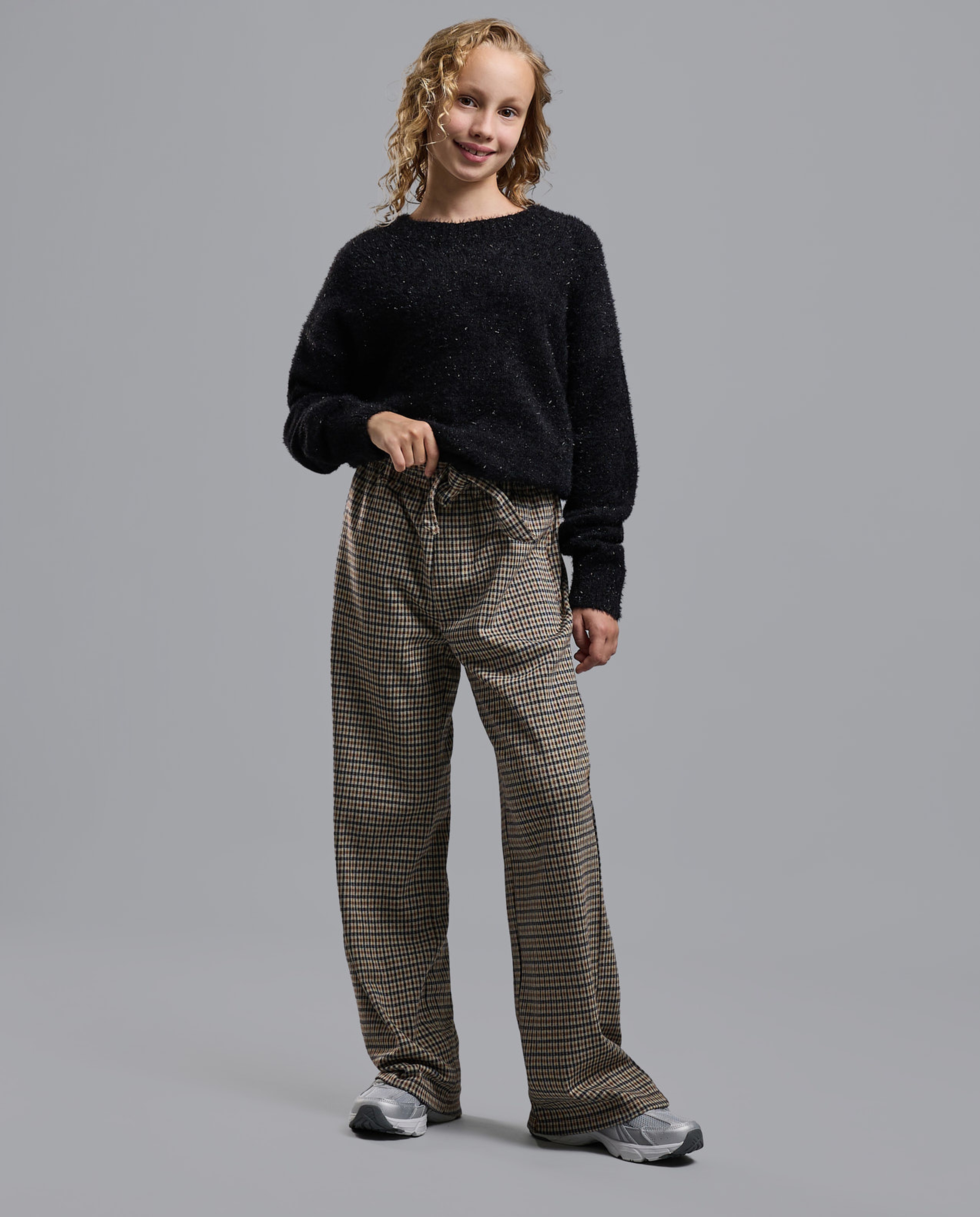 Furry Sweater with Crew Neck and Long Sleeves