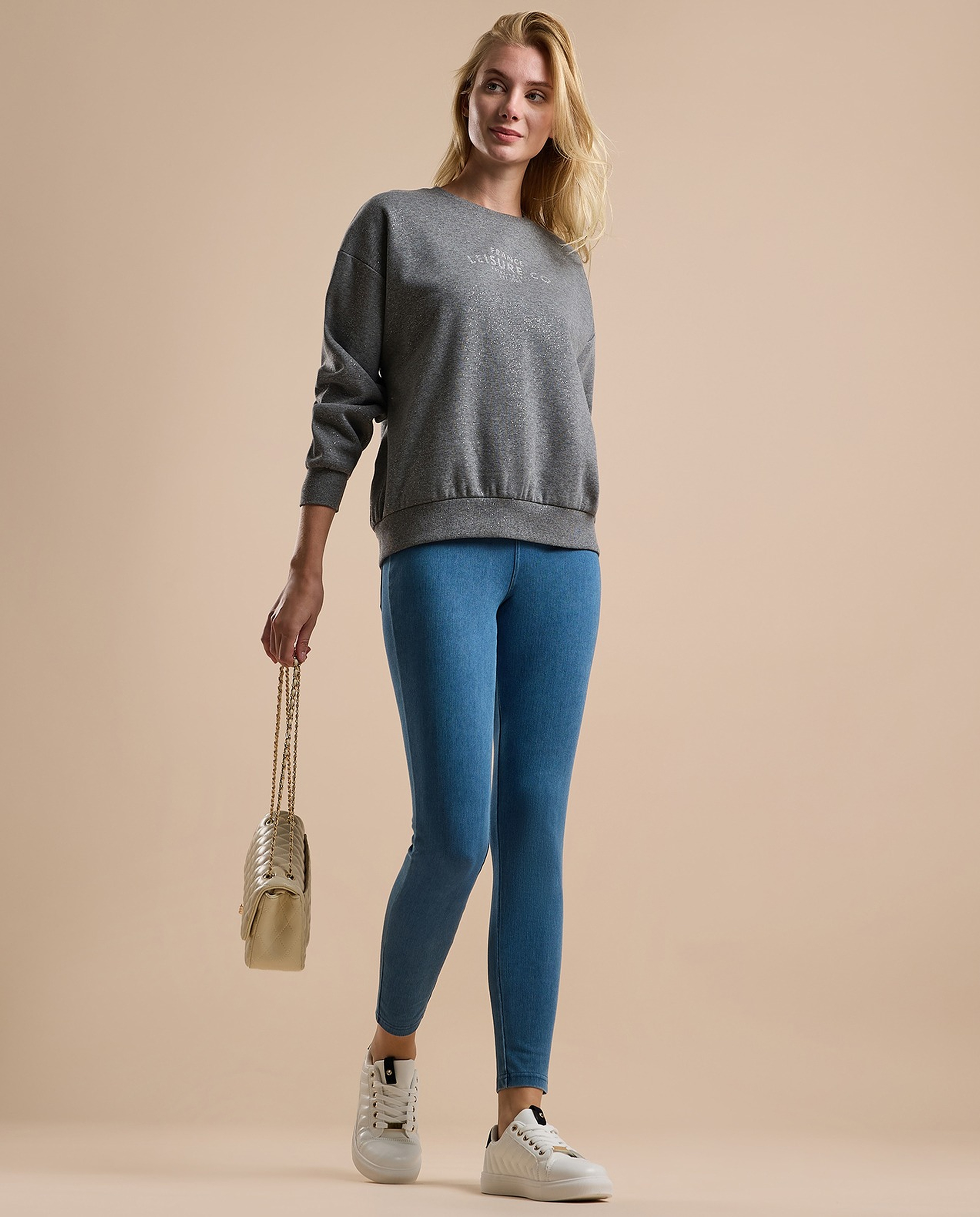 Washed Jeggings with Elastic Waist