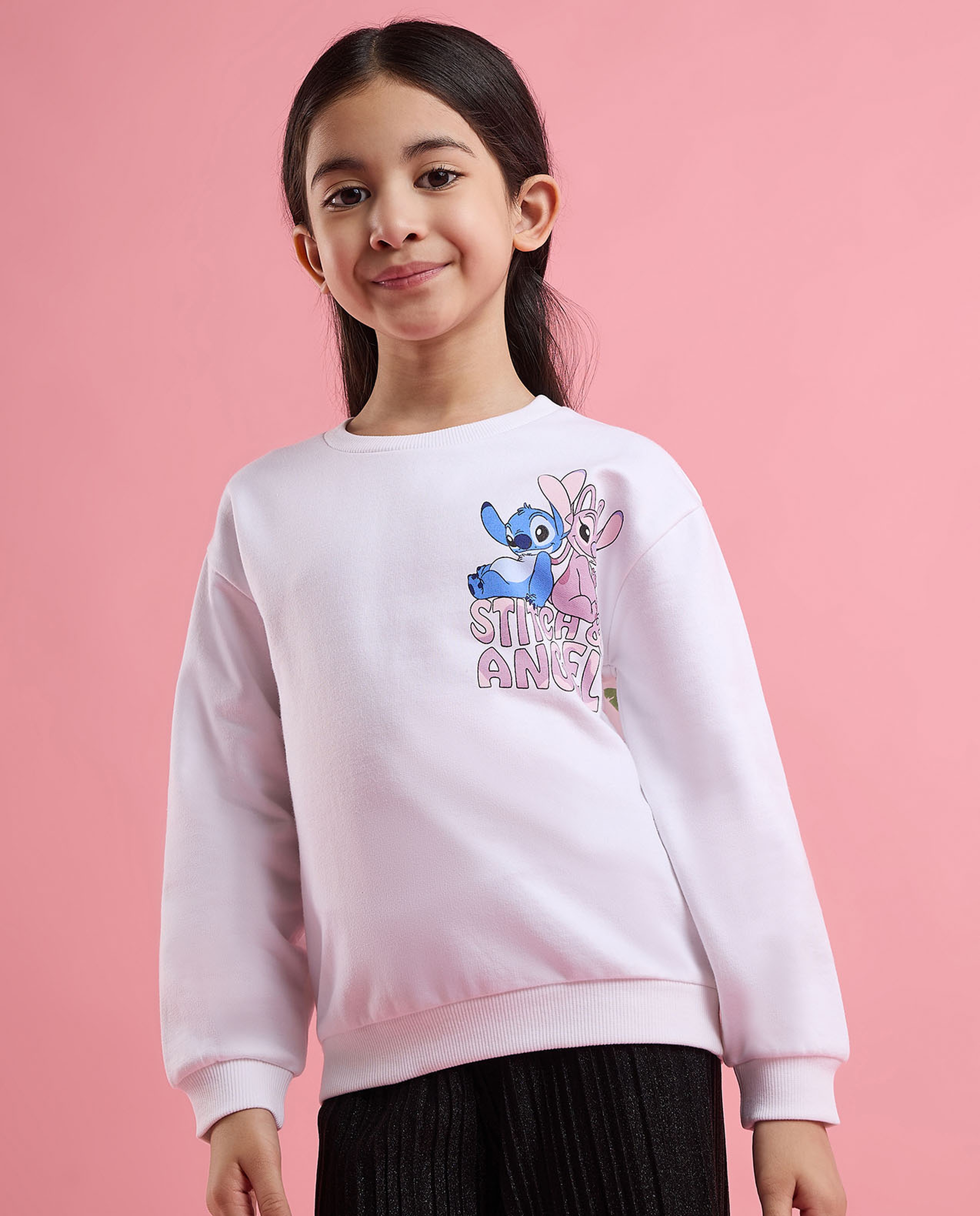 Stitch Printed Sweatshirt with Crew Neck and Long Sleeves