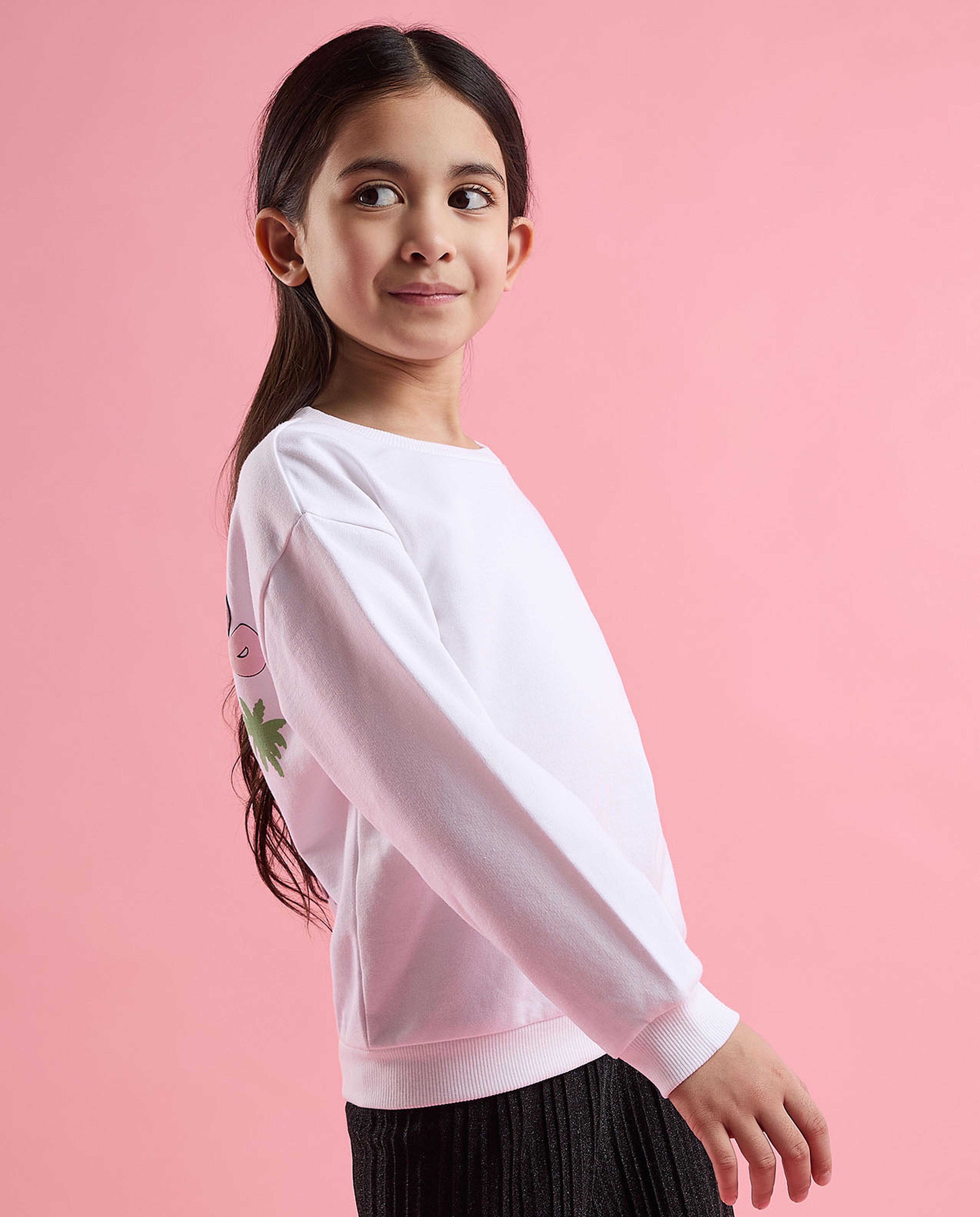 Stitch Printed Sweatshirt with Crew Neck and Long Sleeves