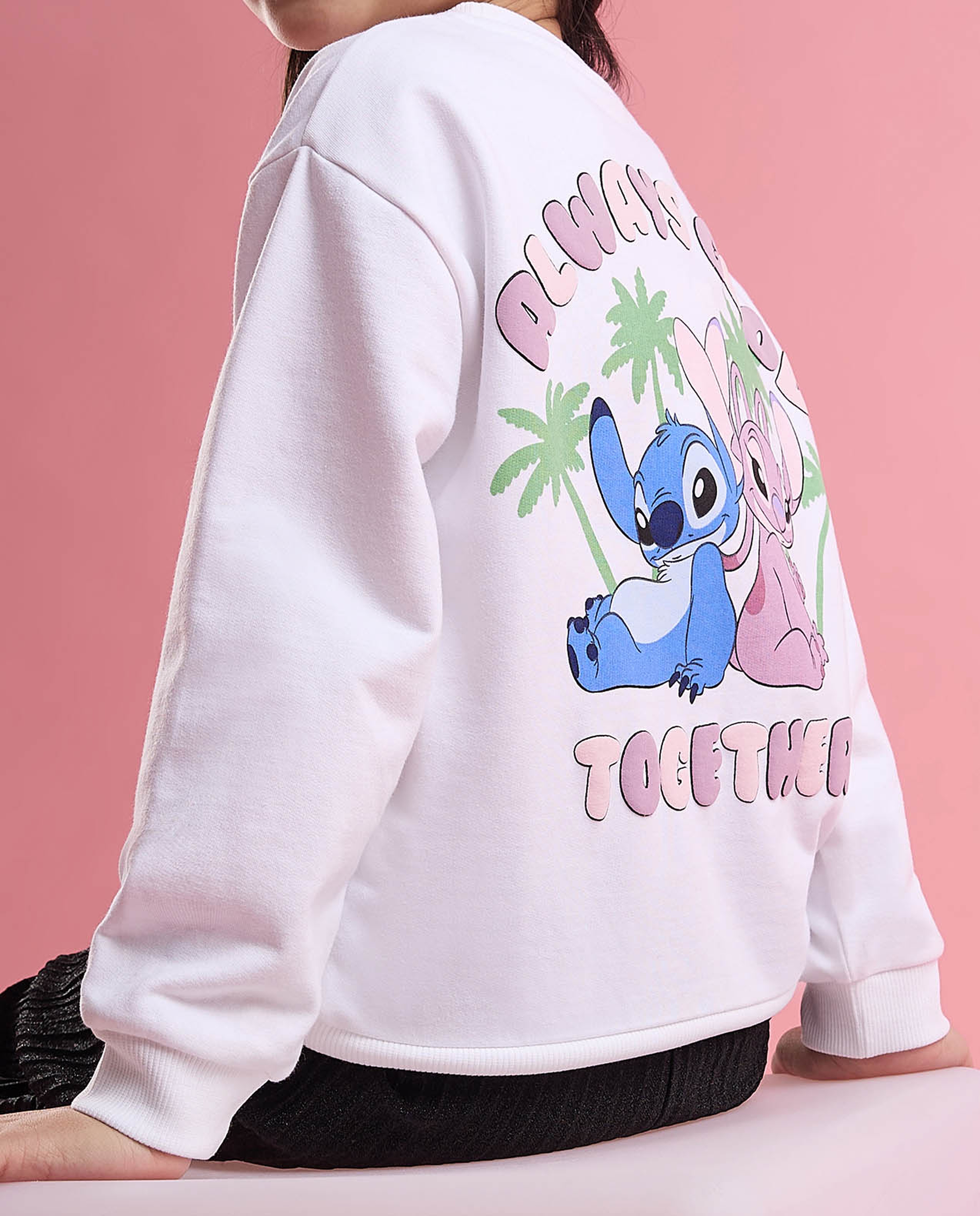 Stitch Printed Sweatshirt with Crew Neck and Long Sleeves