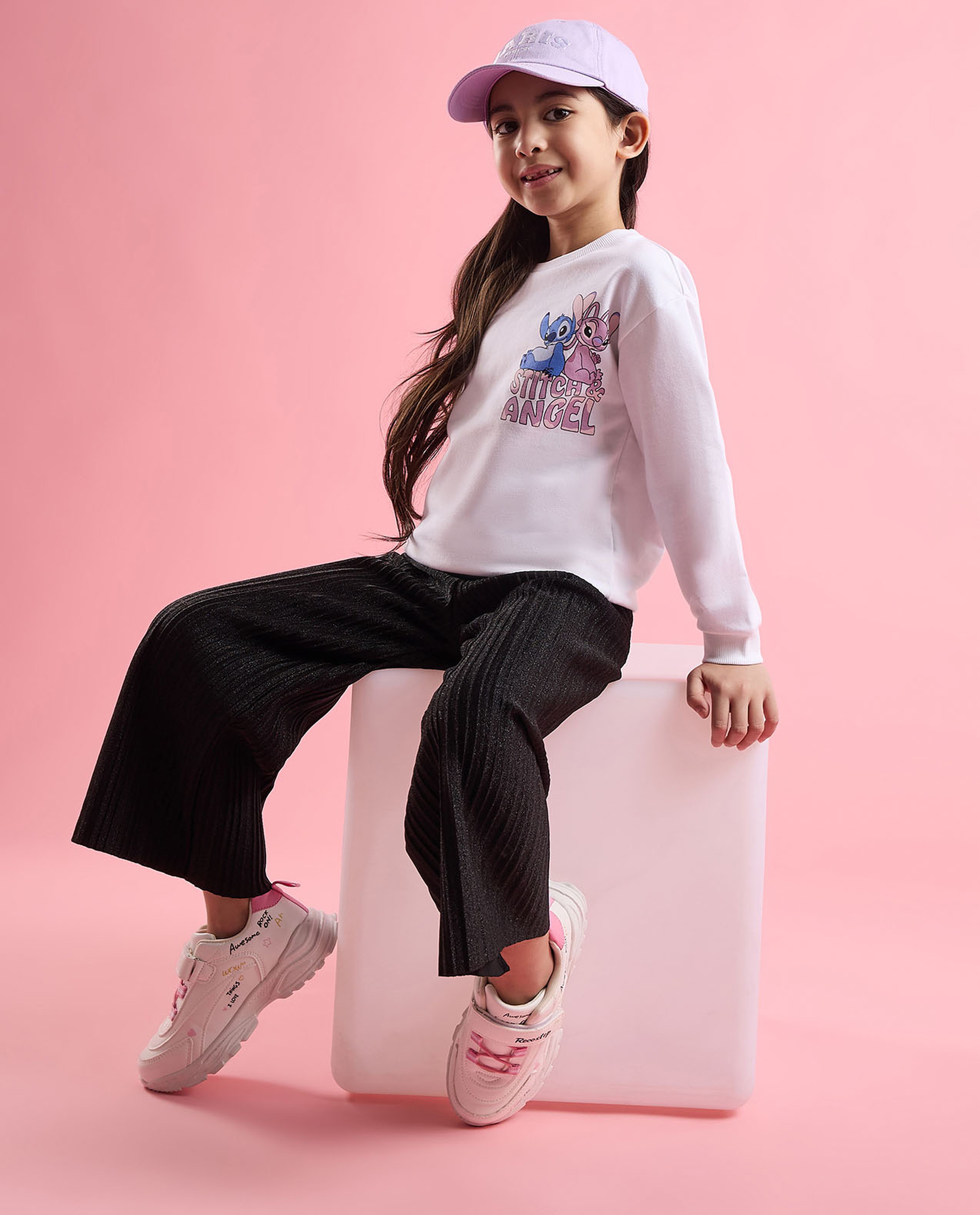 Stitch Printed Sweatshirt with Crew Neck and Long Sleeves