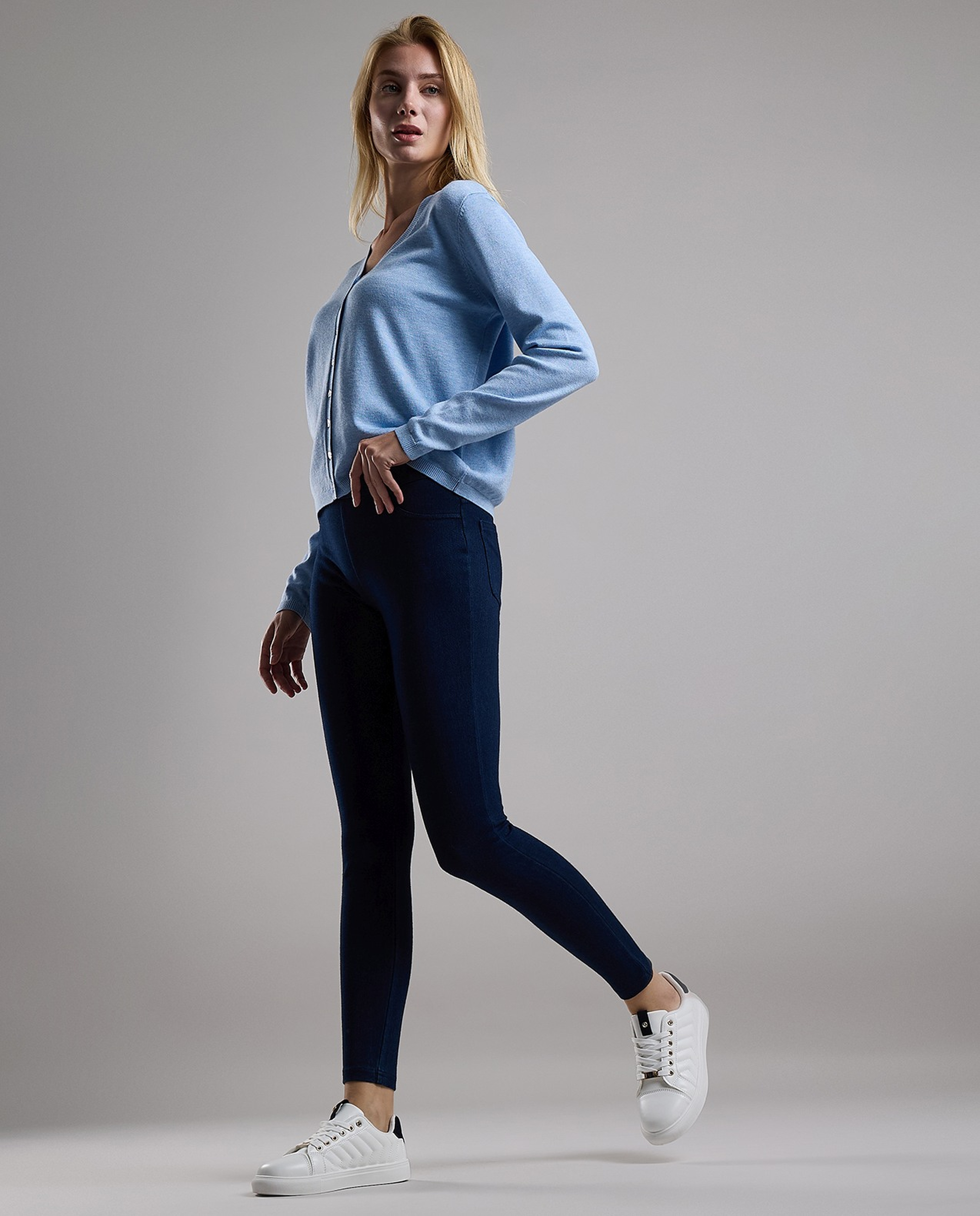 Solid Jeggings with Elastic Waist